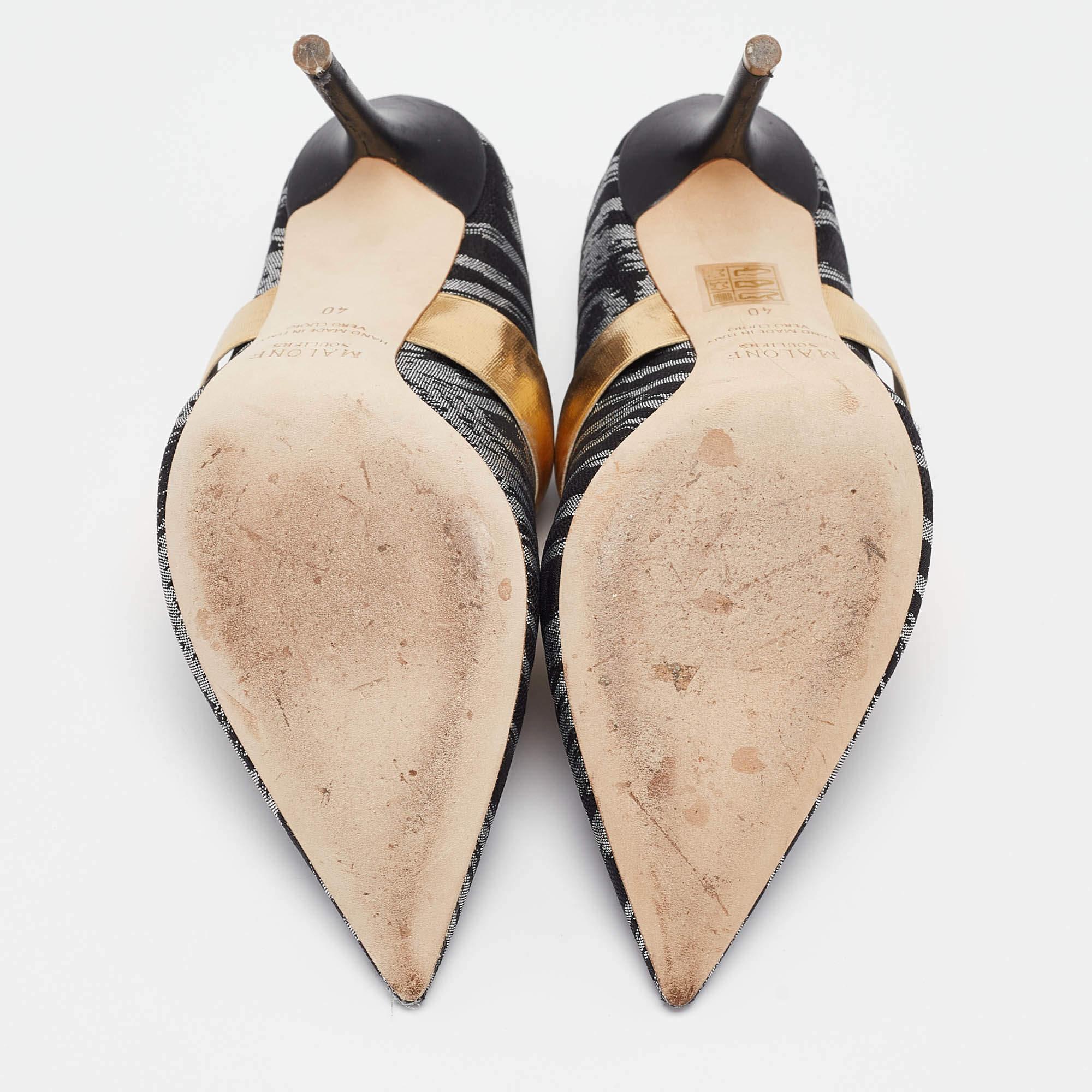 Malone Souliers Black/Gold Lurex Fabric Maureen Mules Size 40 For Sale 2