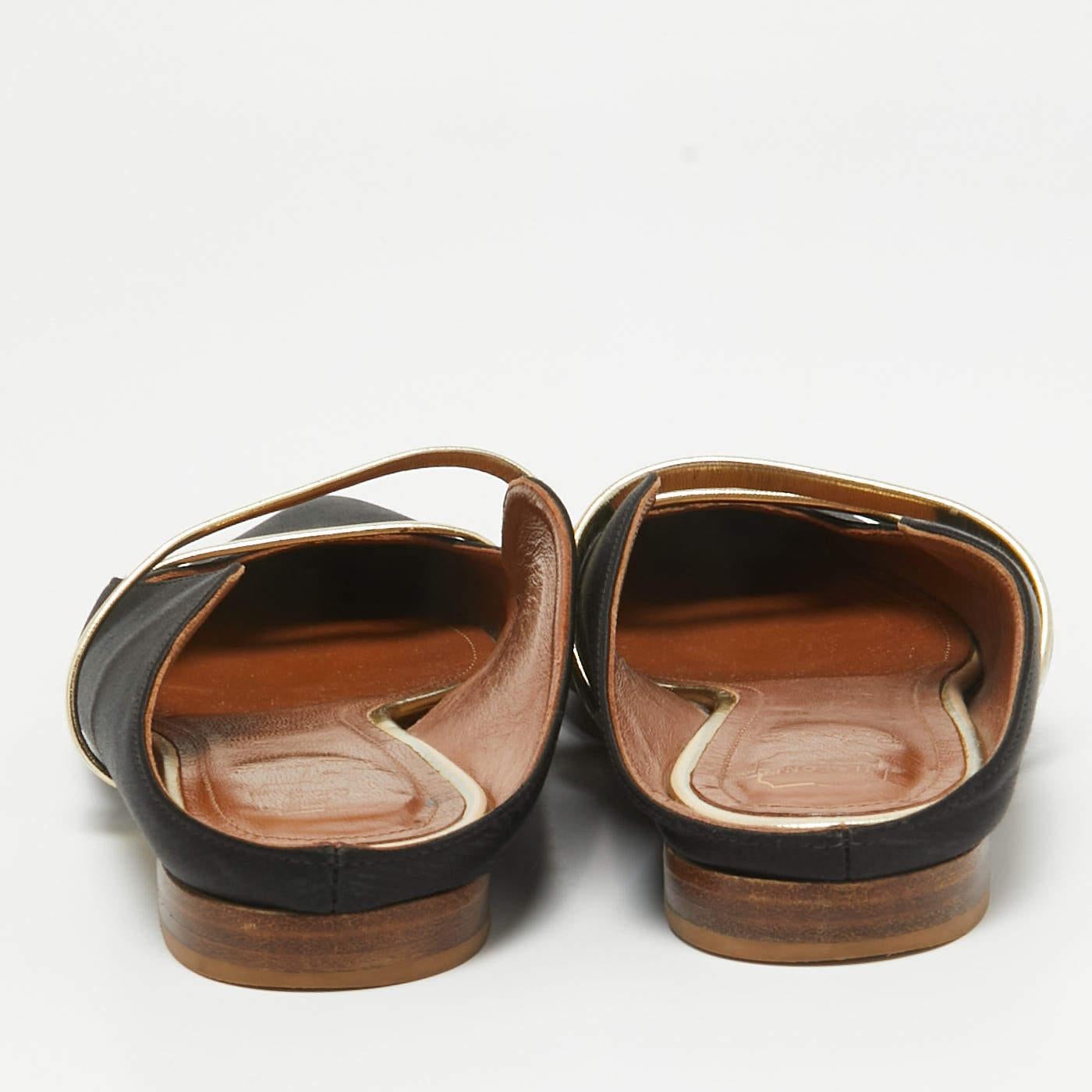 Malone Souliers Schwarz/Gold Satin und Leder Maureen flache Pantoletten aus Satin Größe 38 1