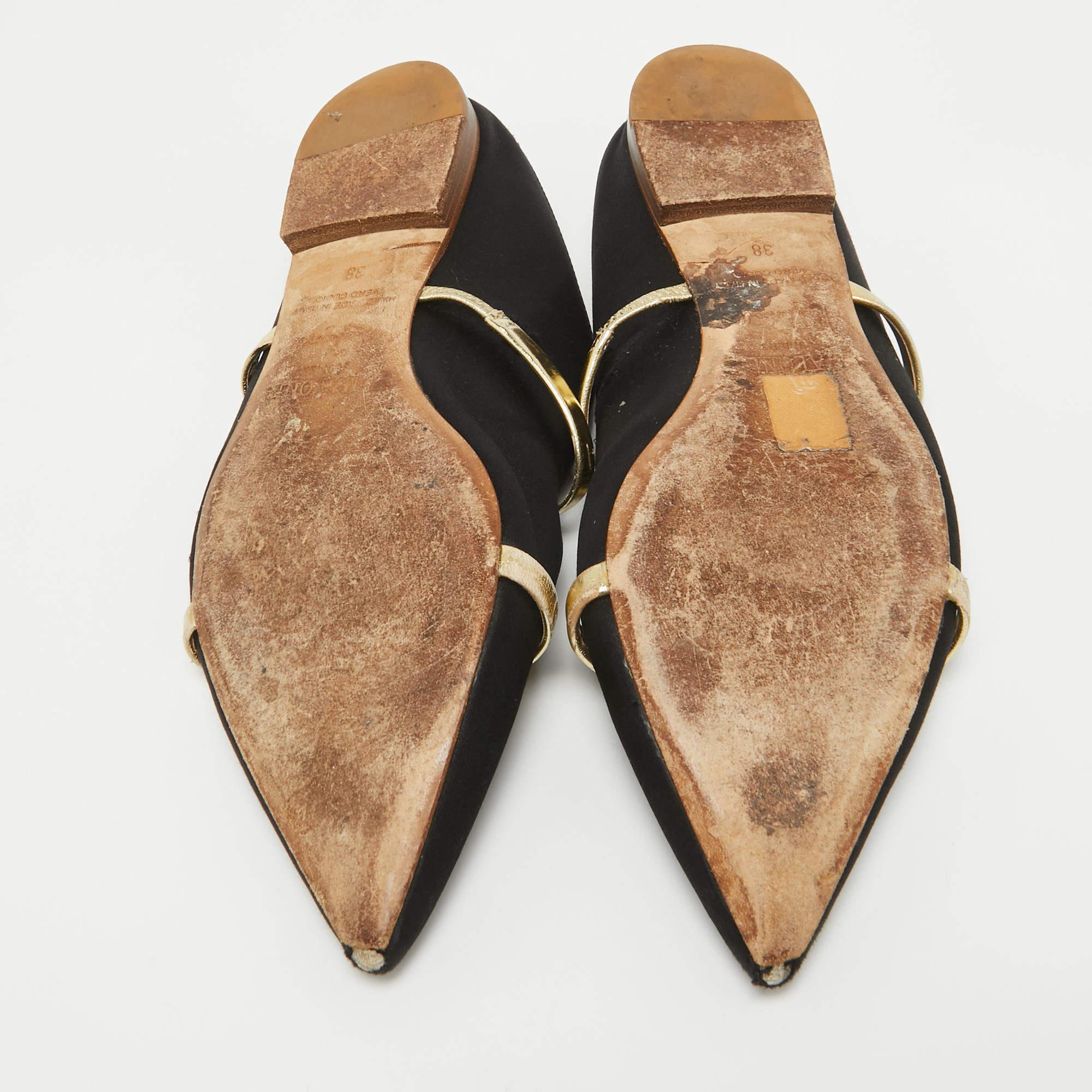 Malone Souliers Schwarz/Gold Satin und Leder Maureen flache Pantoletten aus Satin Größe 38 2
