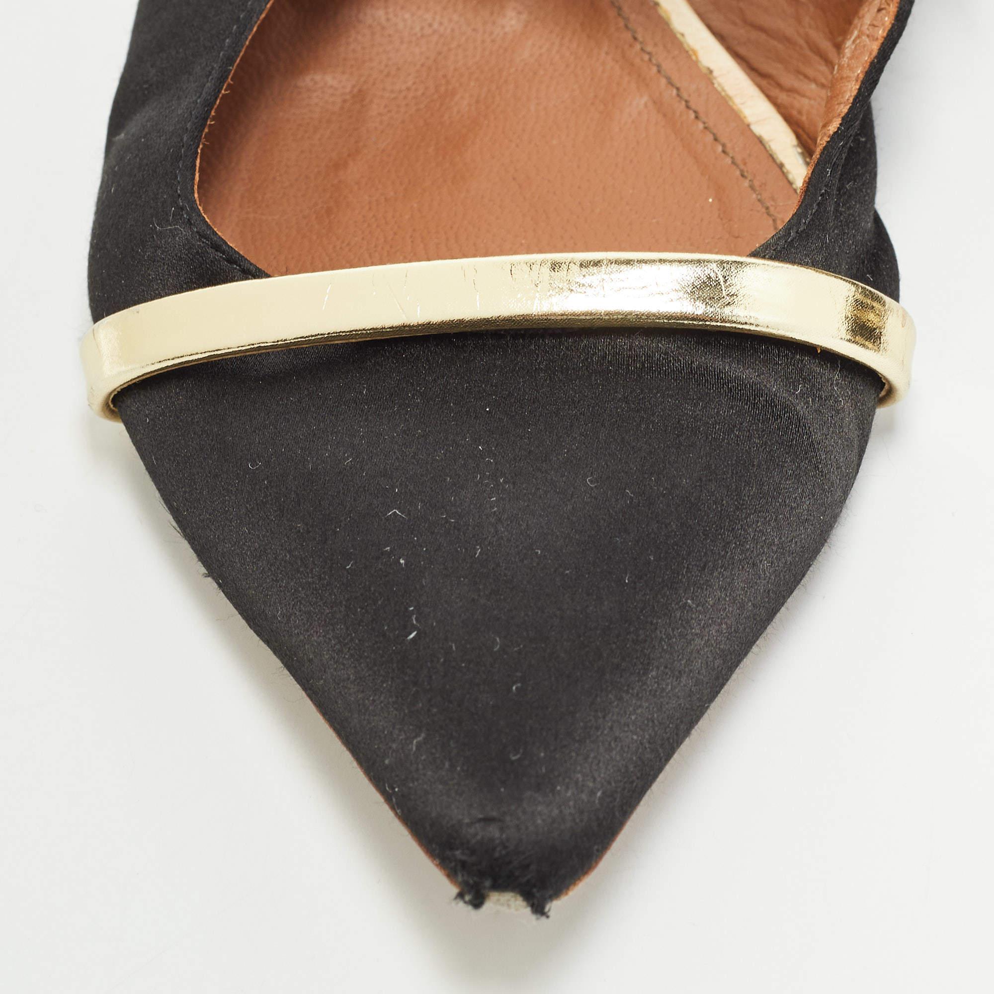 Malone Souliers Schwarz/Gold Satin und Leder Maureen flache Pantoletten aus Satin Größe 38 im Angebot 3