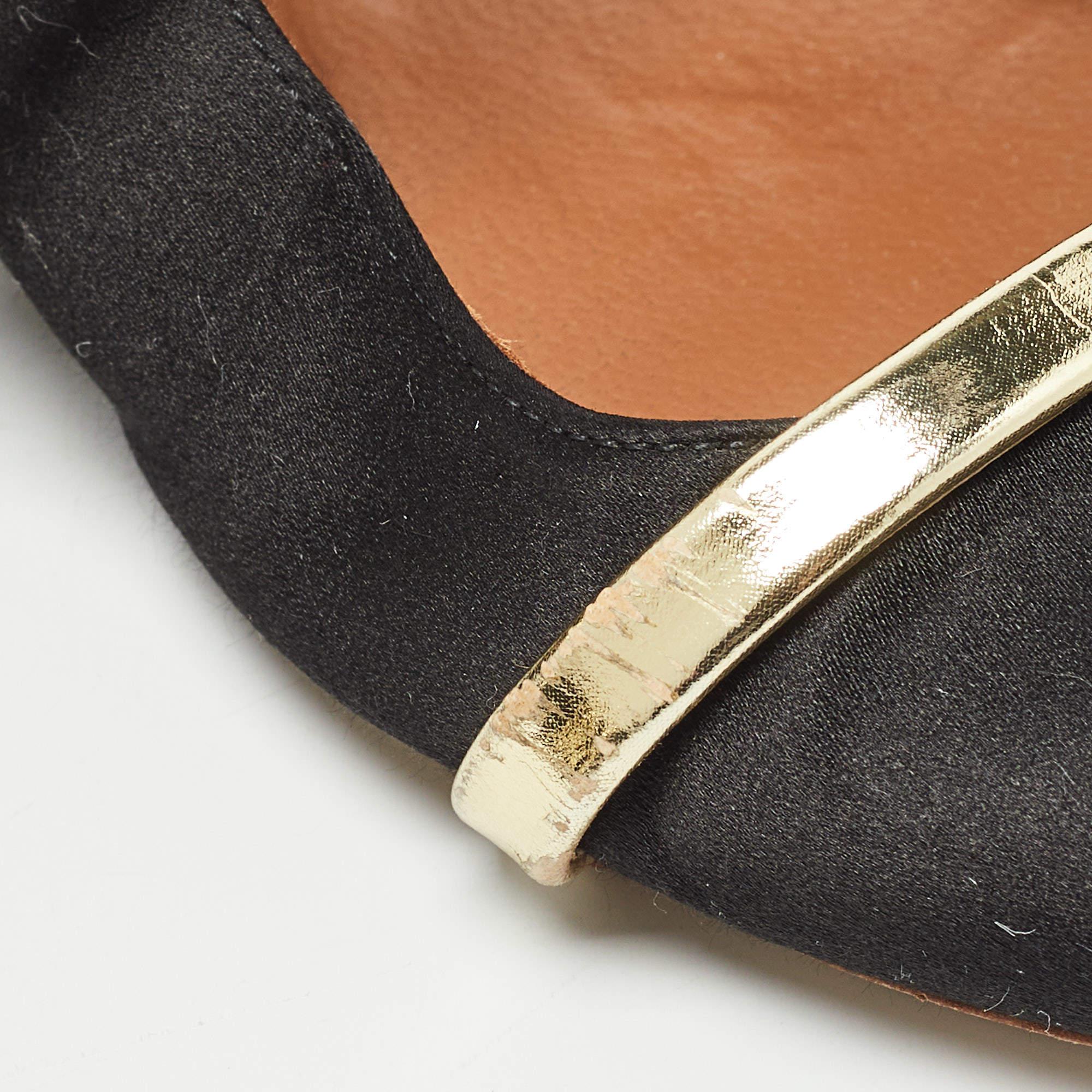 Malone Souliers Schwarz/Gold Satin und Leder Maureen flache Pantoletten aus Satin Größe 38 im Angebot 5