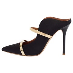 Malone Souliers Black/Gold Satin and Leather Maureen Mules Size 36.5