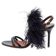Malone Souliers Black Leather Sonia Feather Slide Sandals Size 37