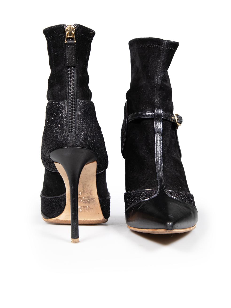 Noir Malone Souliers Bottes noires à paillettes en cuir et daim Taille IT 40,5 en vente