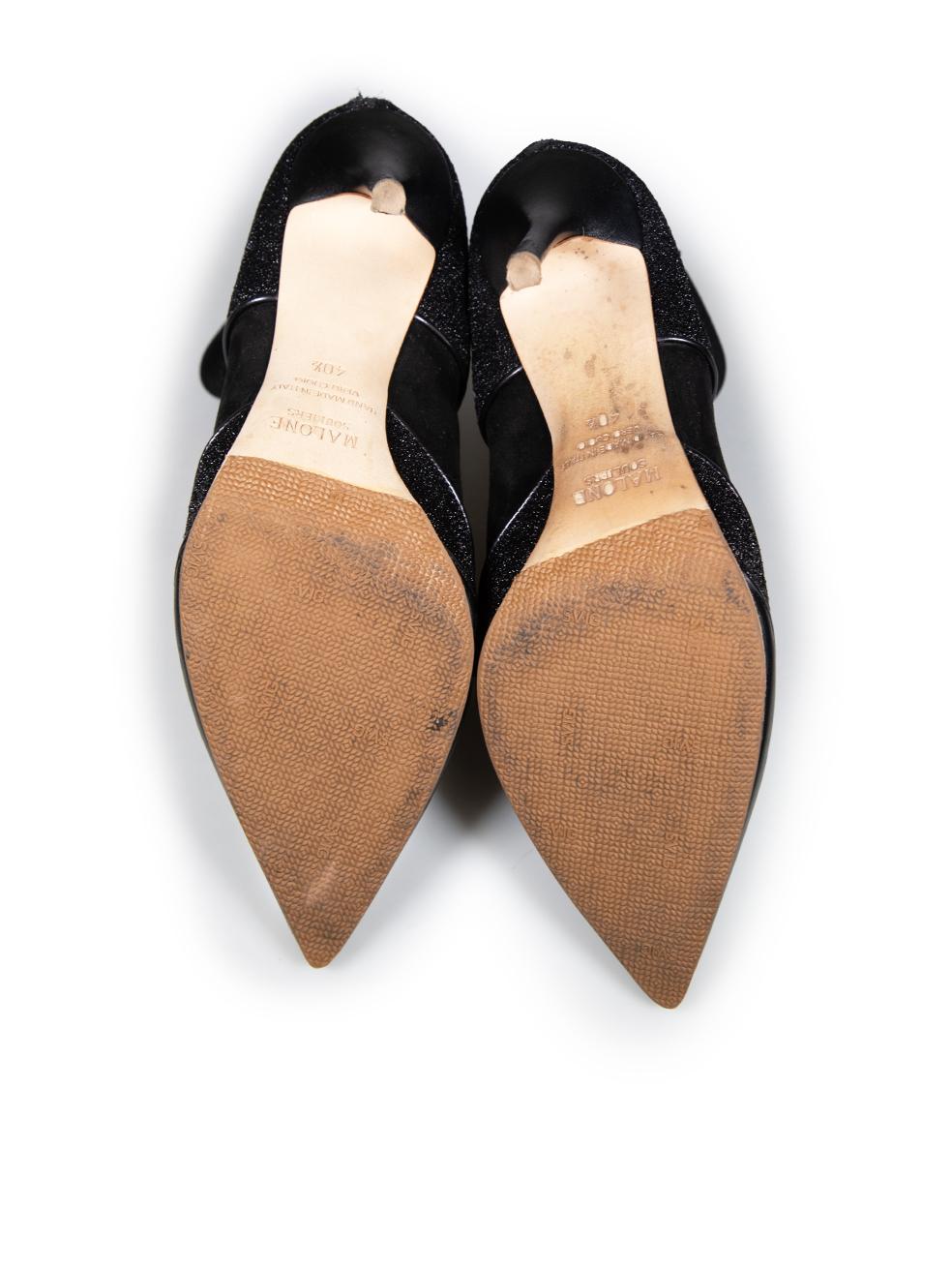 Malone Souliers Bottes noires à paillettes en cuir et daim Taille IT 40,5 Bon état - En vente à London, GB
