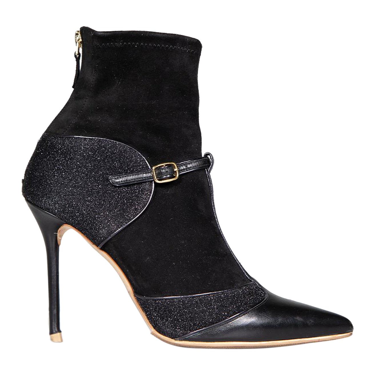 Malone Souliers Bottes noires à paillettes en cuir et daim Taille IT 40,5