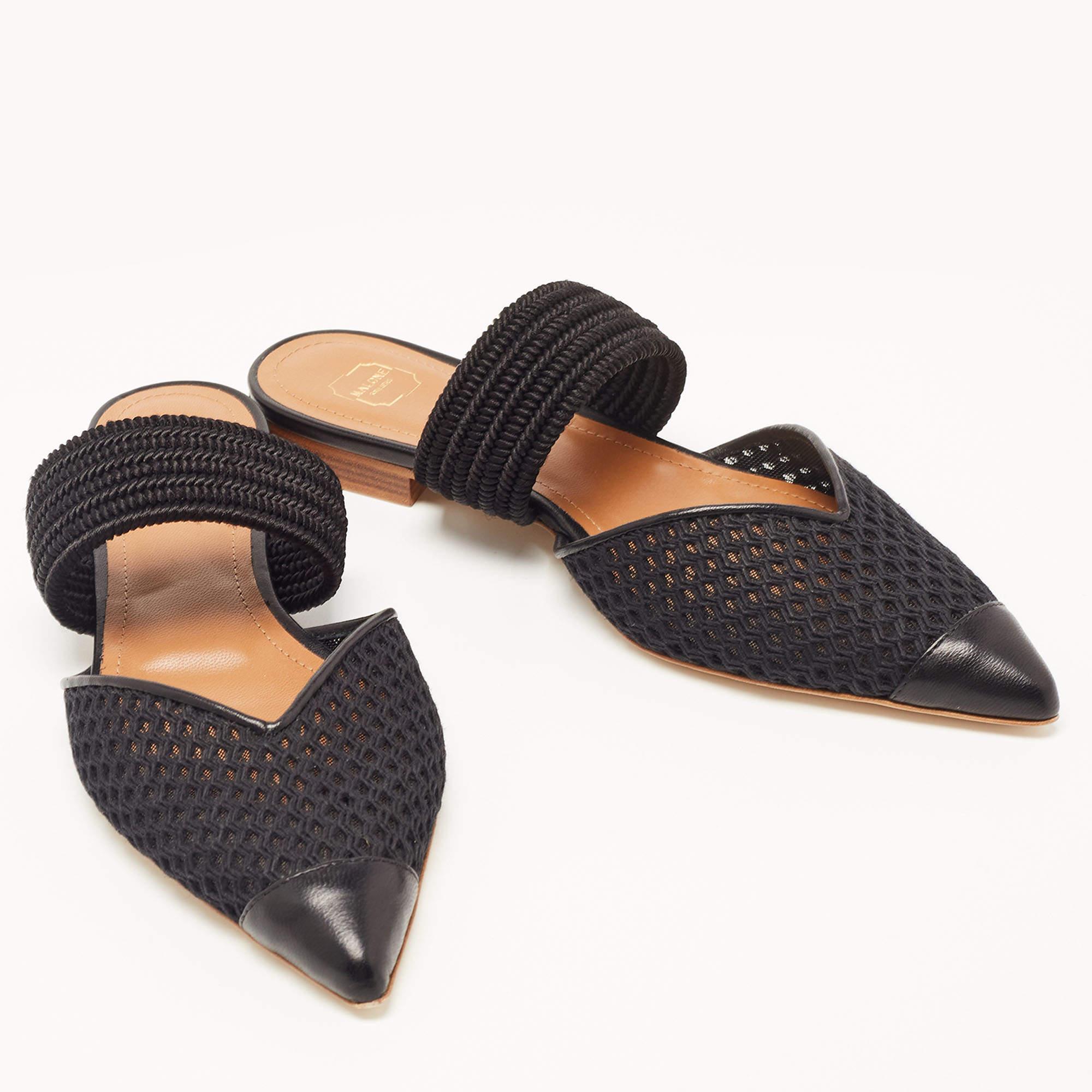 Malone Souliers Black Mesh and Leather Maisie Pointed Toe Mules Size 37.5 In New Condition In Dubai, Al Qouz 2