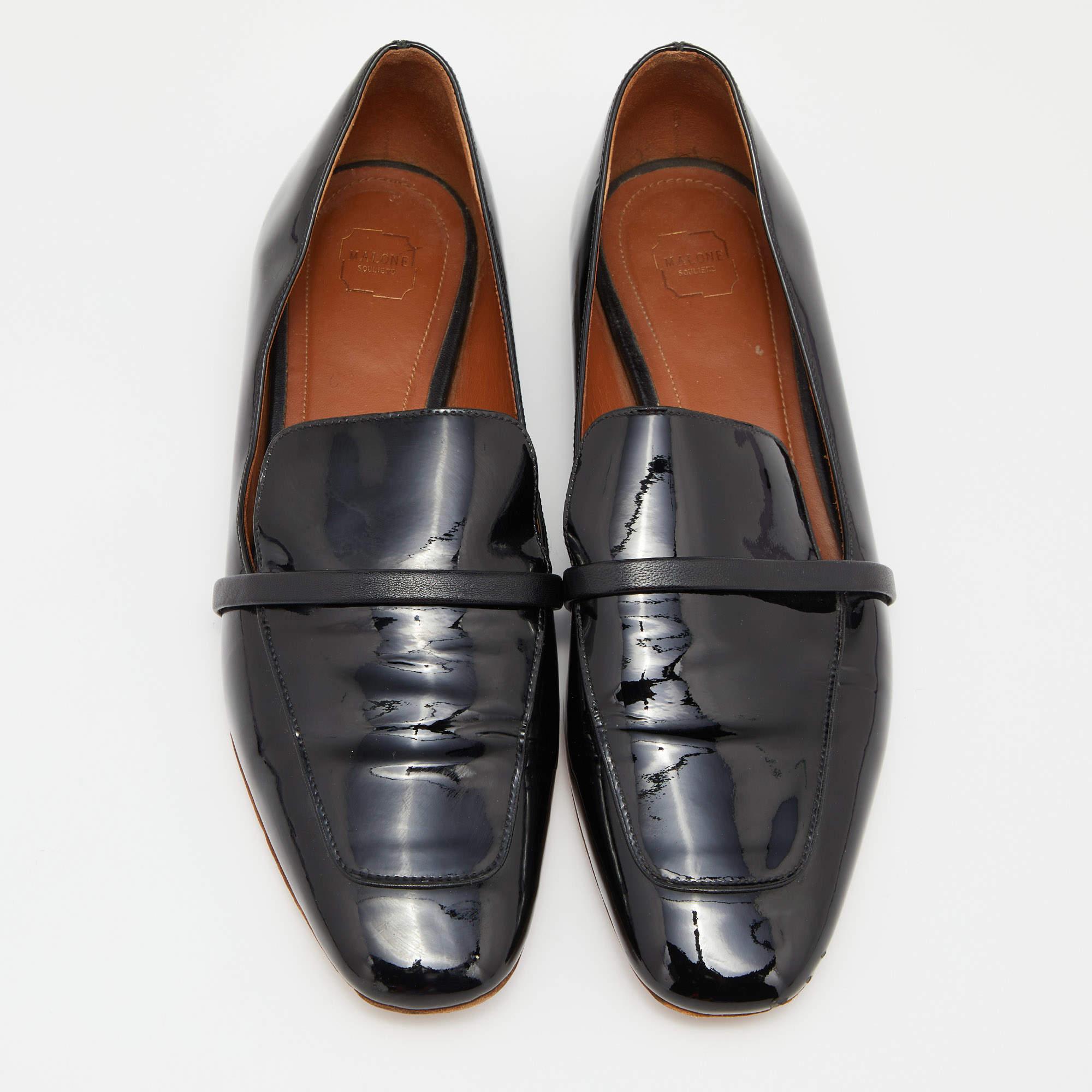 Noir Malone Souliers Chaussons de smoking en cuir verni noir Taille 38 en vente