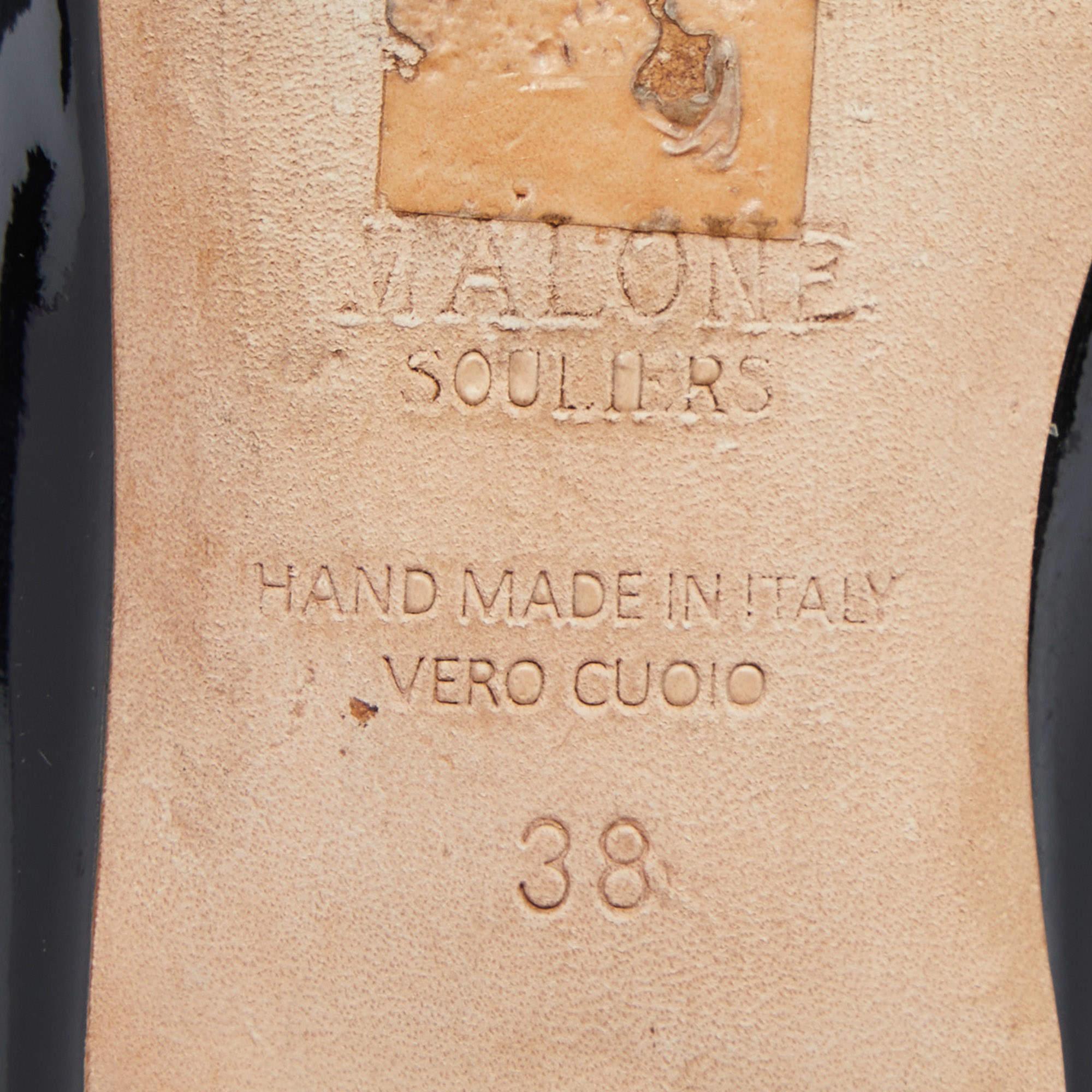 Malone Souliers Chaussons de smoking en cuir verni noir Taille 38 en vente 3