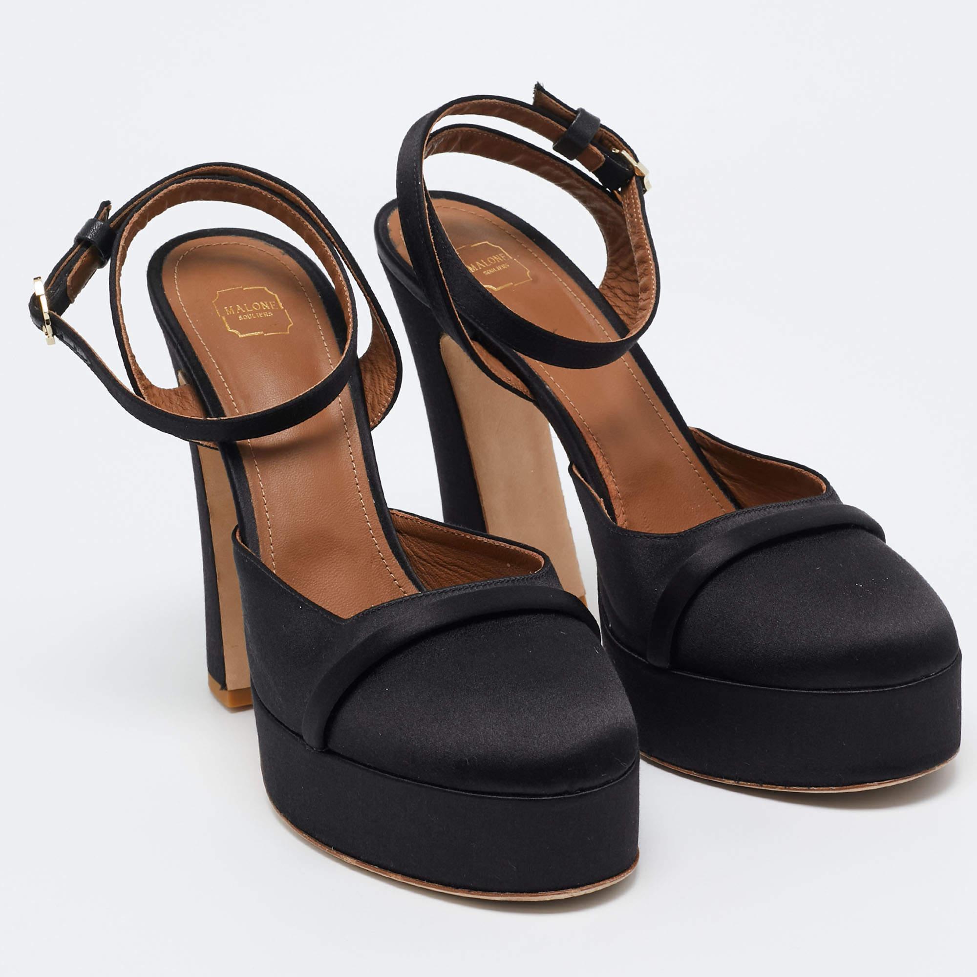 Malone Souliers Escarpins Mora en satin noir Taille 40 Bon état - En vente à Dubai, Al Qouz 2