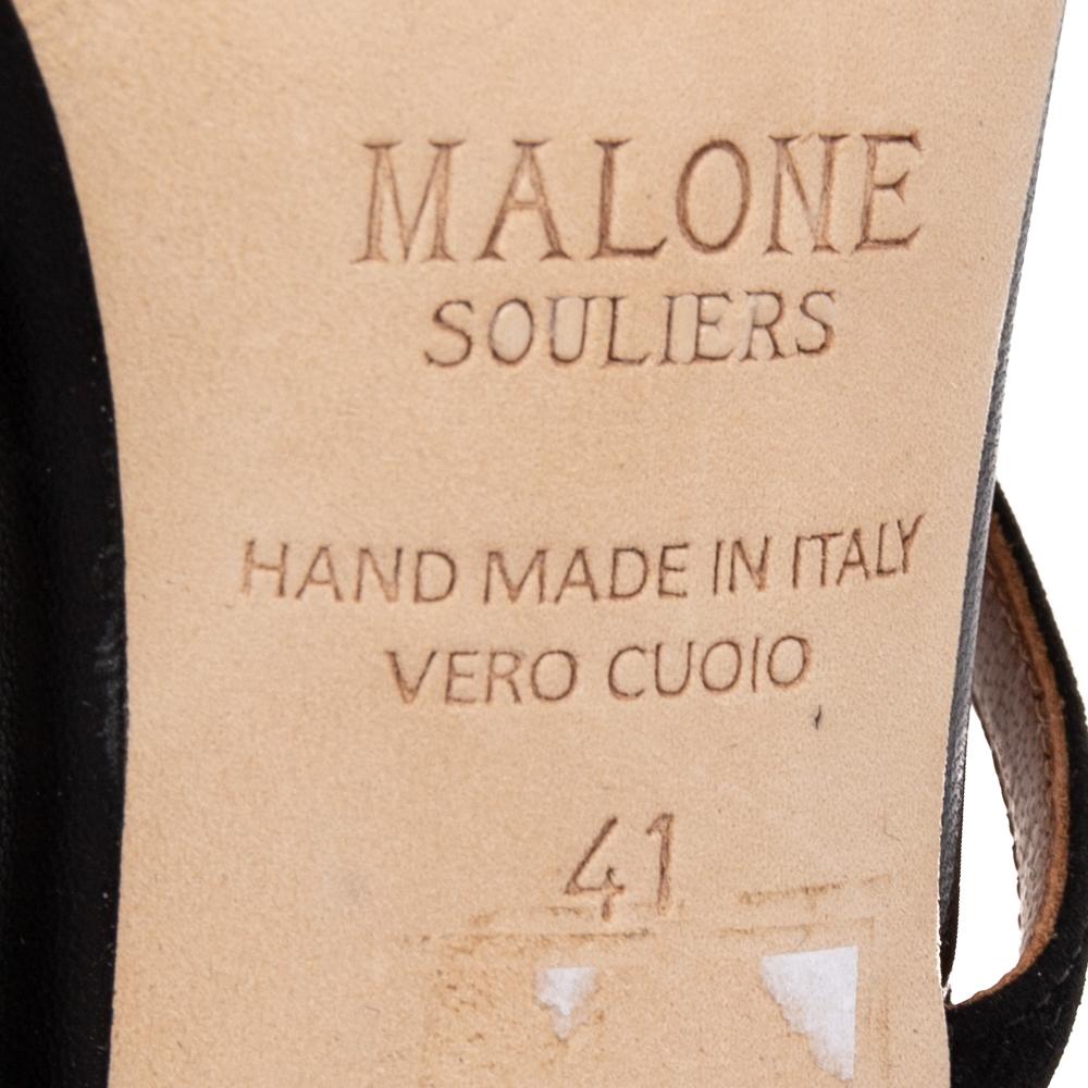 Malone Souliers Black Strappy Suede Floral Embellished Open Toe Sandals Size 41 2