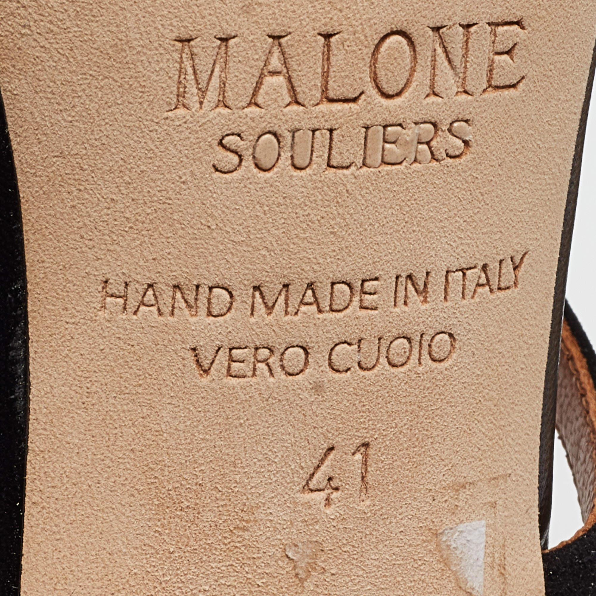 Malone Souliers Sandales en daim noir avec ornements floraux Taille 41 en vente 3