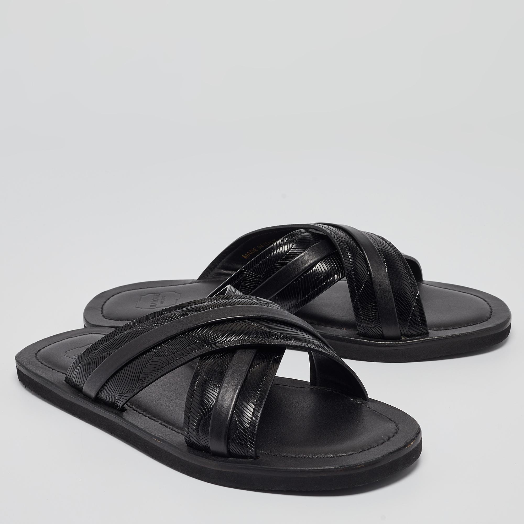 Malone Souliers Black Textured Leather Slides Size 43 For Sale 3