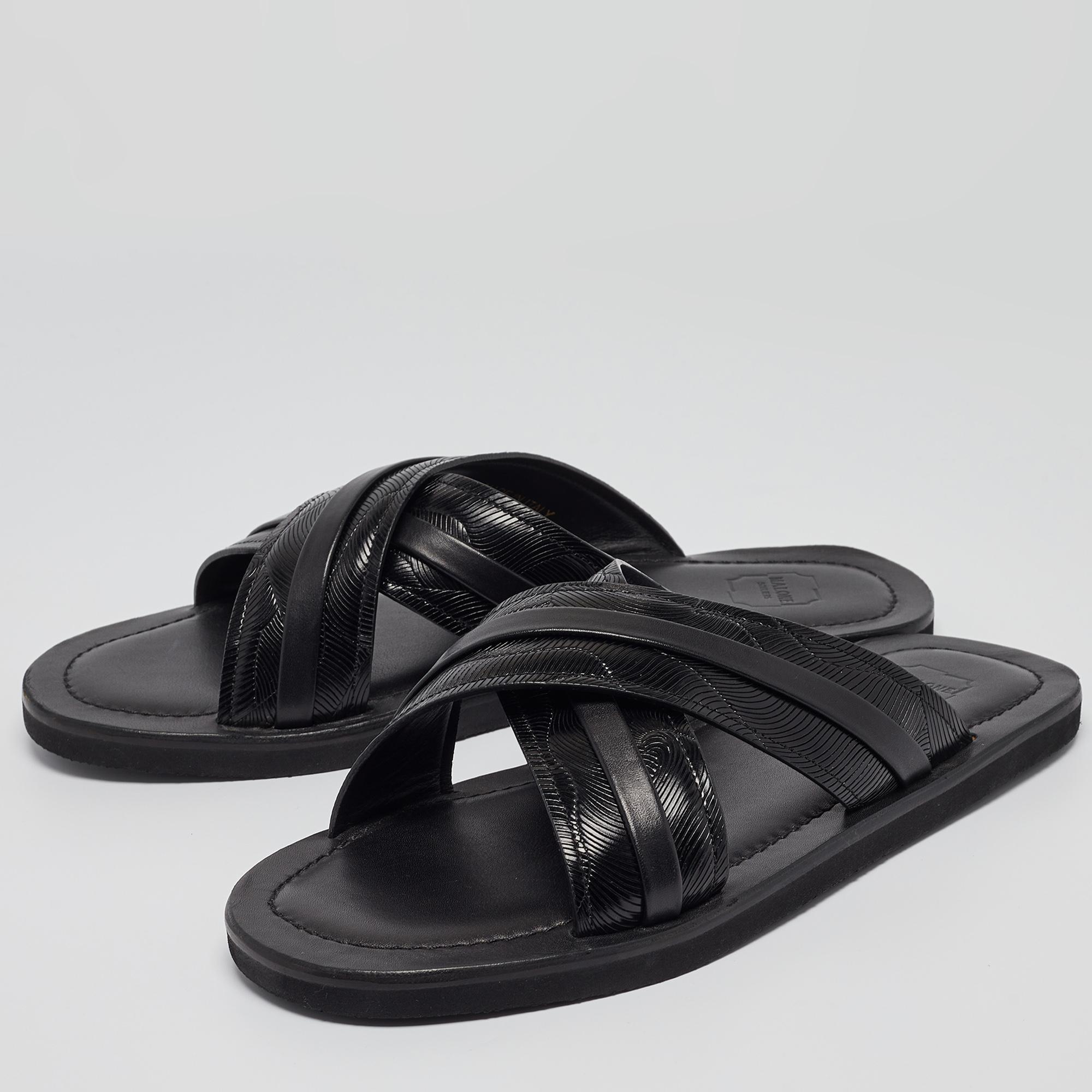 Malone Souliers Black Textured Leather Slides Size 43 For Sale 4