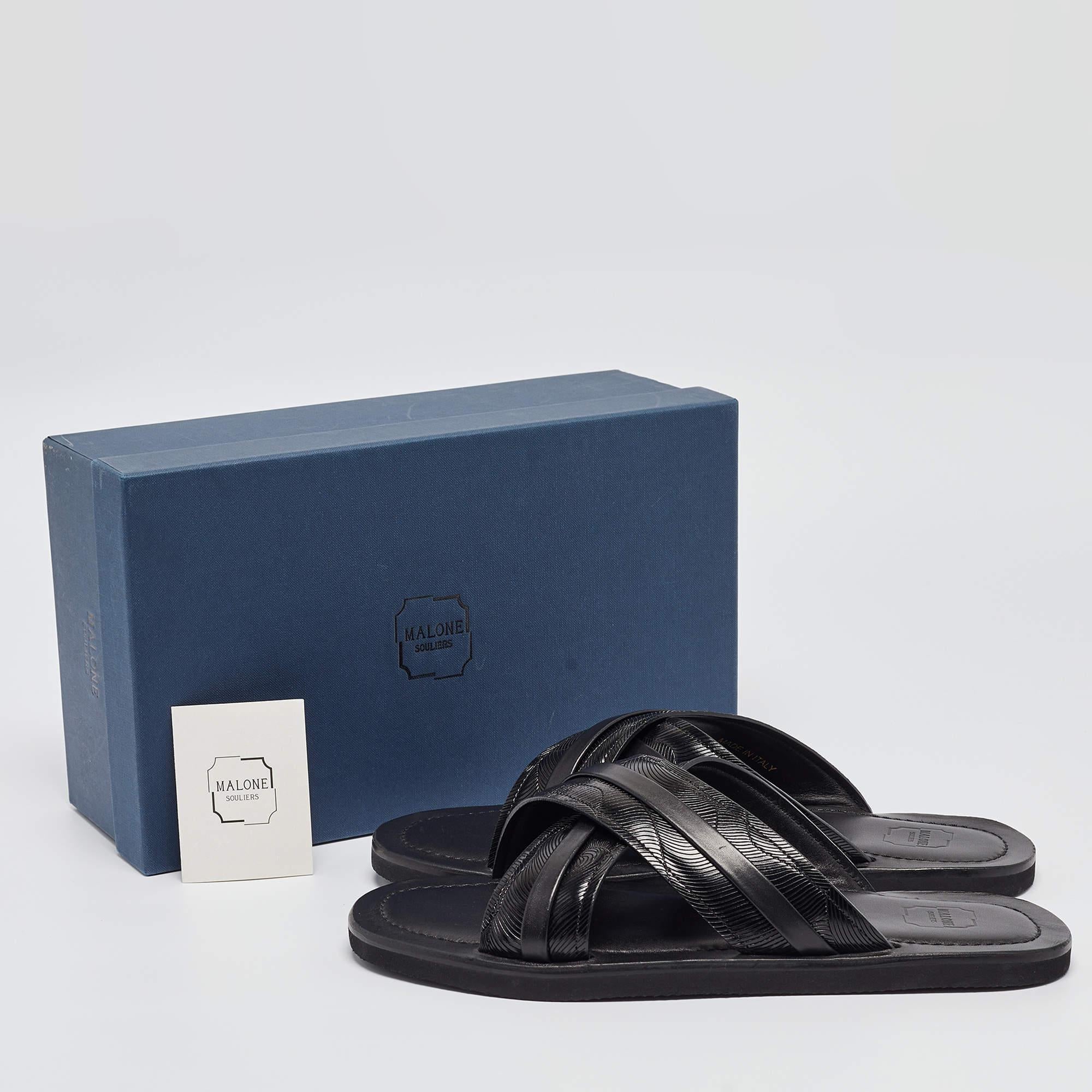 Malone Souliers Slides en cuir texturé noir Taille 43 en vente 4