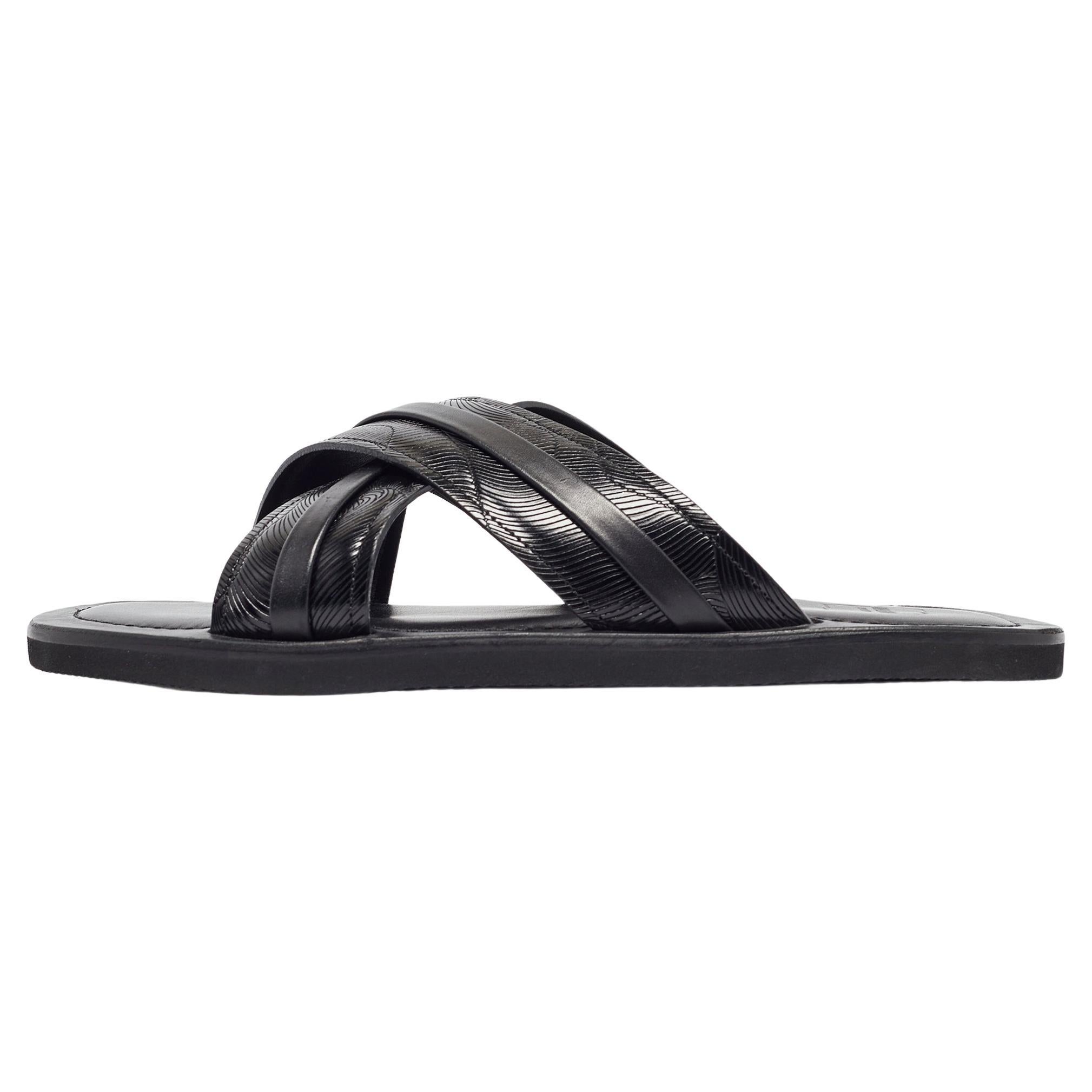 Malone Souliers Black Textured Leather Slides Size 43 For Sale