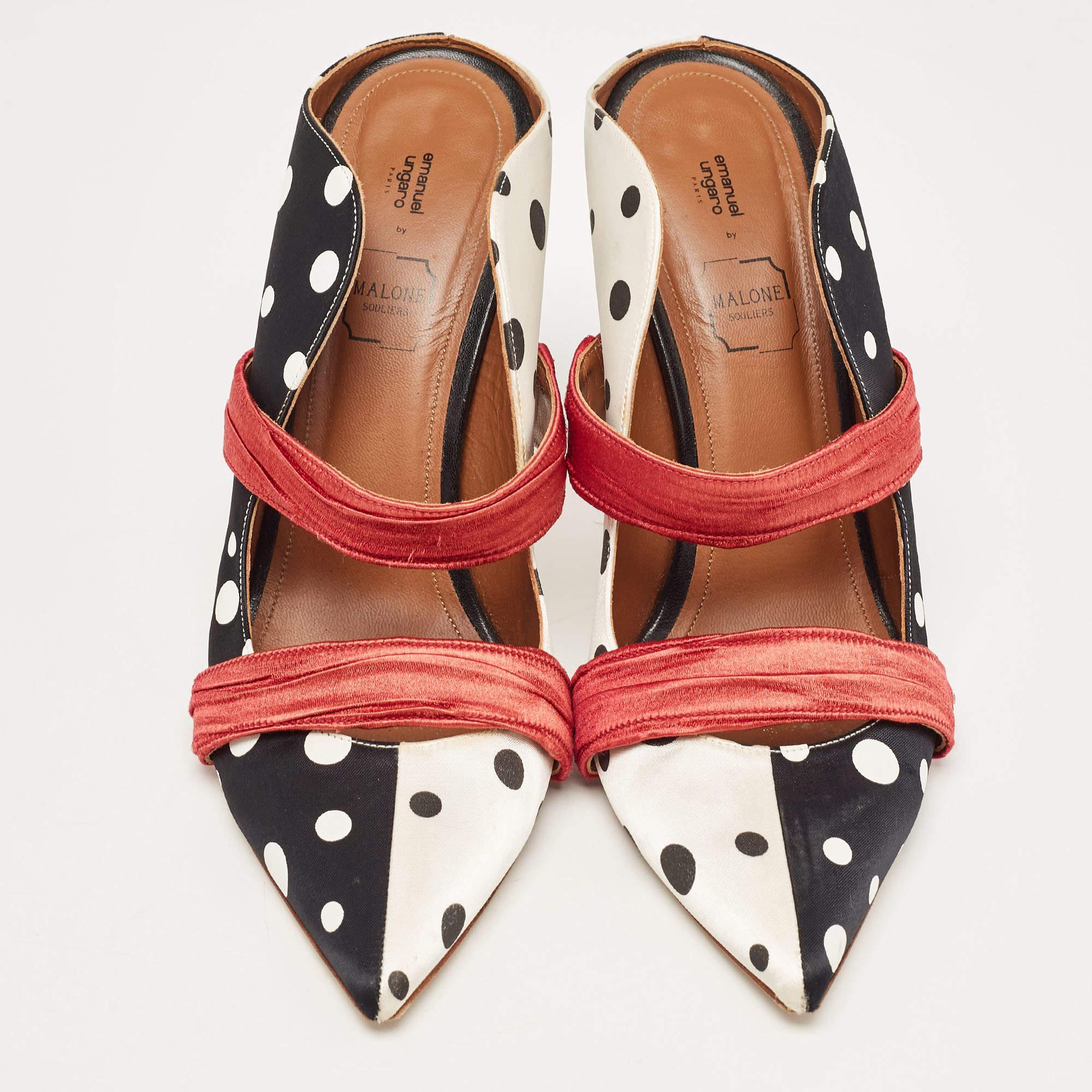 Brown Malone Souliers Black/White Polka Dot Satin Maureen Mules Size 41