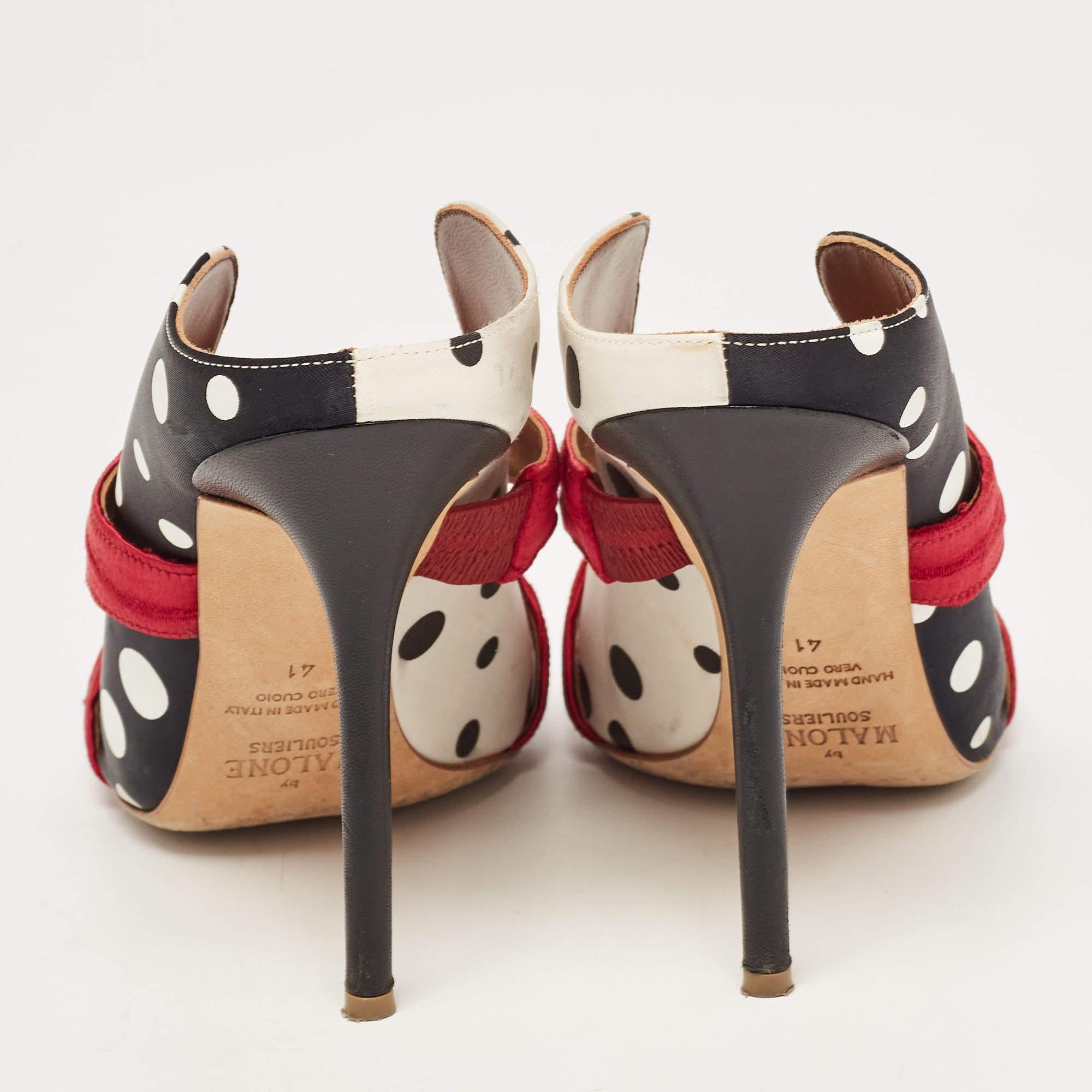 Malone Souliers Black/White Polka Dot Satin Maureen Mules Size 41 1