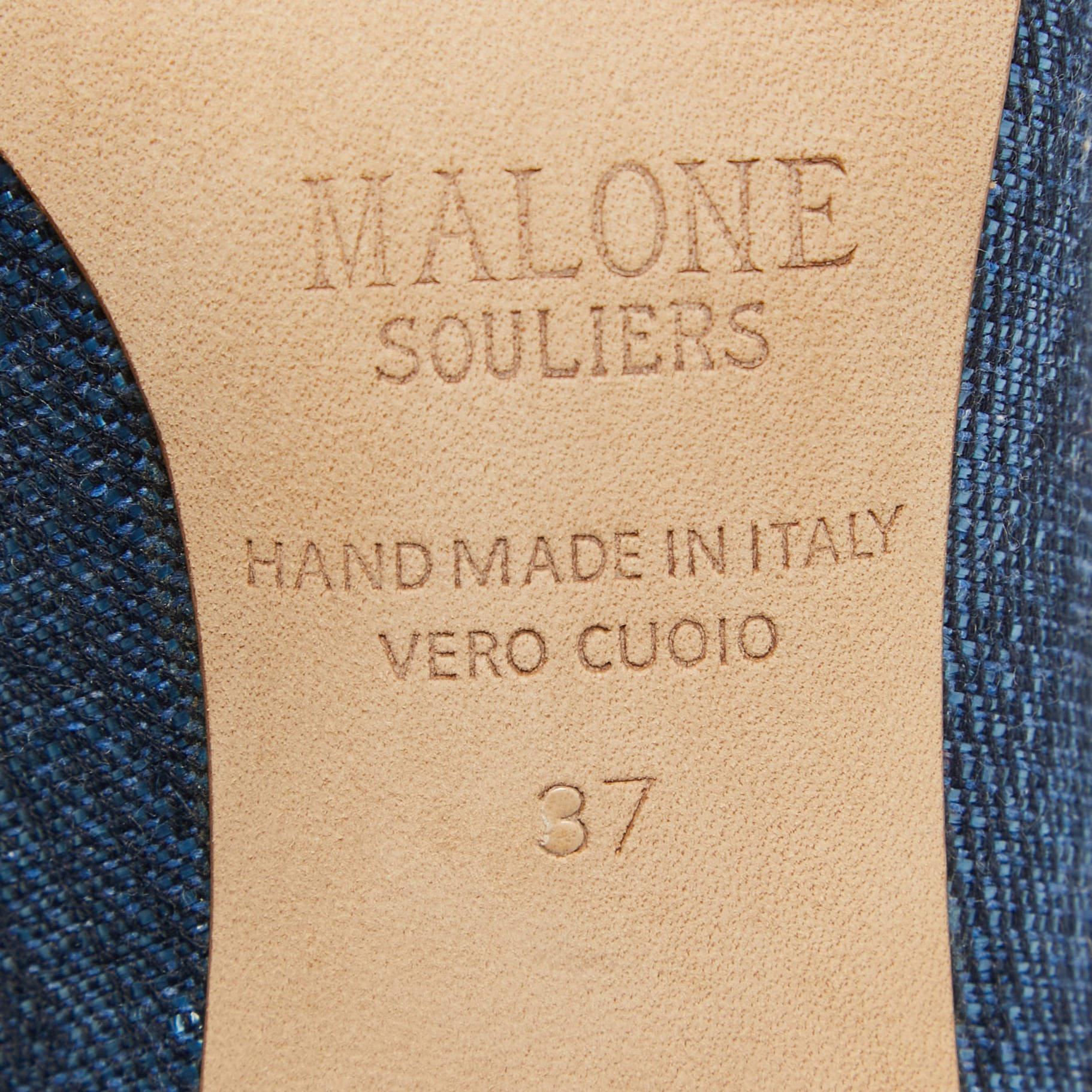 Malone Souliers Blue Canvas Slingback Pumps Size 37 For Sale 2