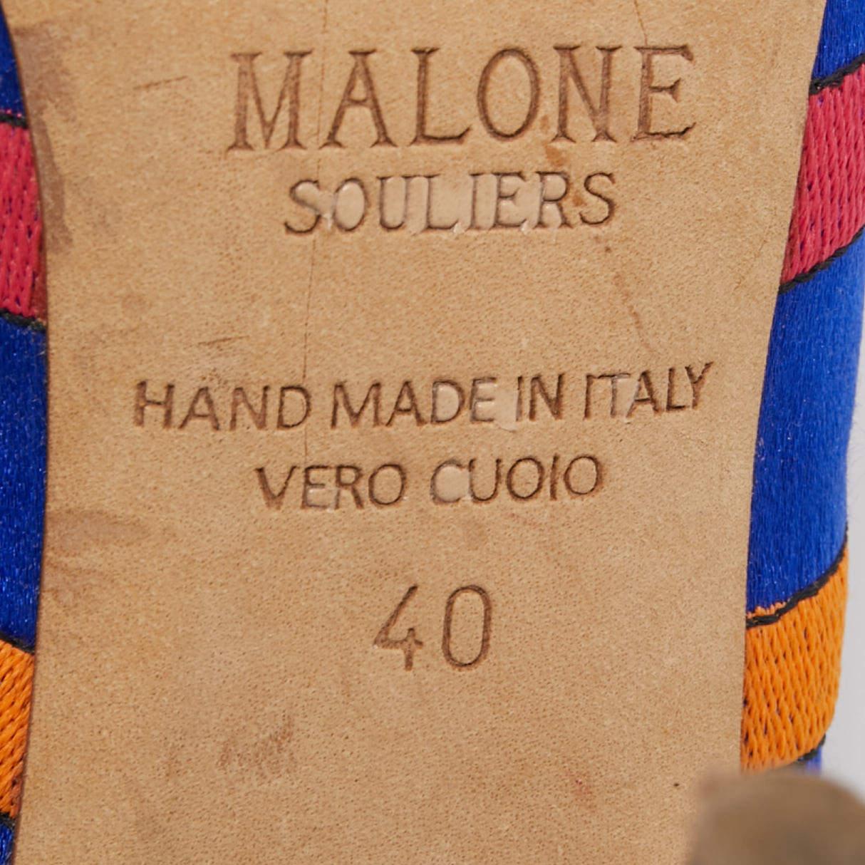 Malone Souliers Blue Embroidered Satin Peep Toe Lace Up Mules Size 40 For Sale 4