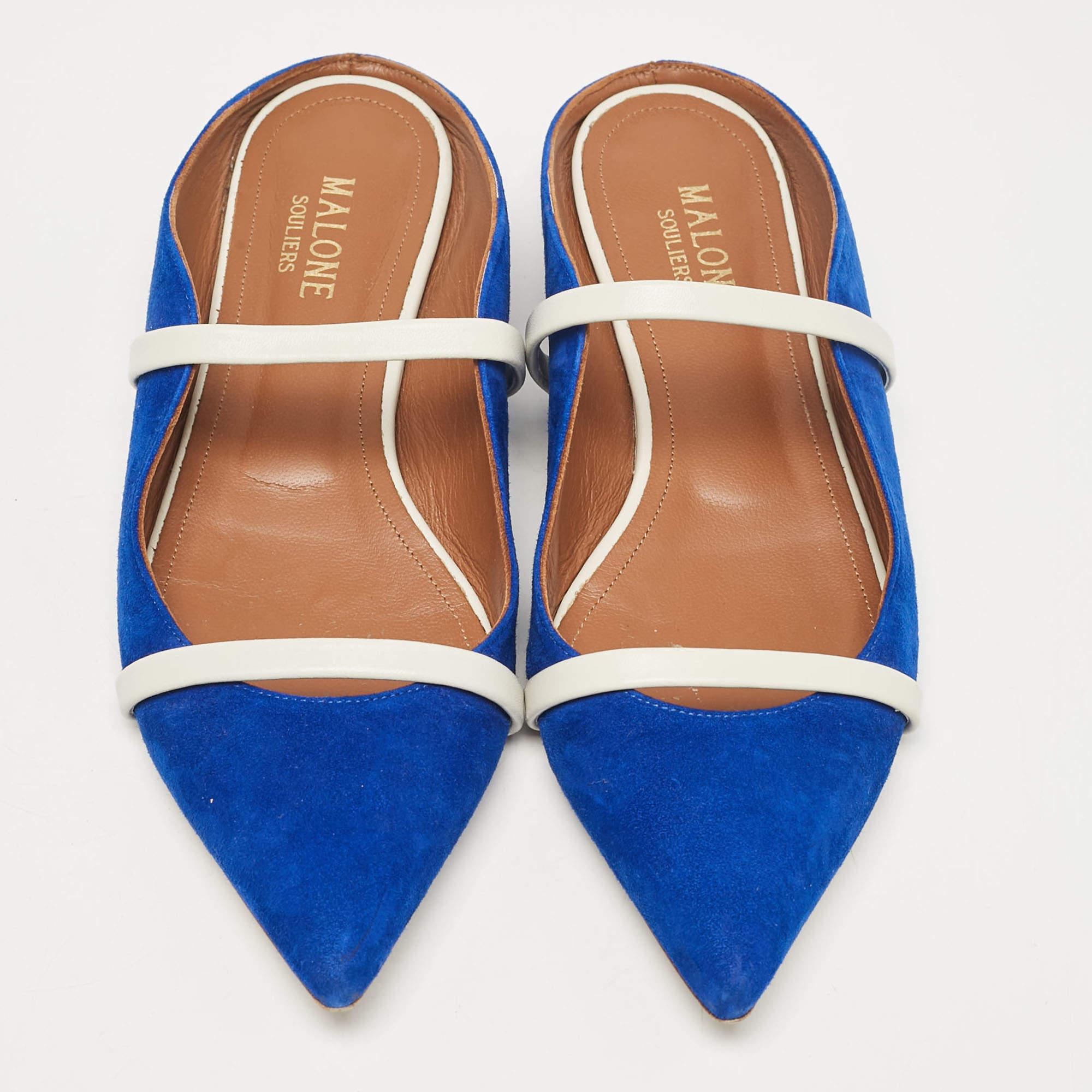 Malone Souliers Blue Leather and Suede Maureen Flats Size 36 In Excellent Condition In Dubai, Al Qouz 2