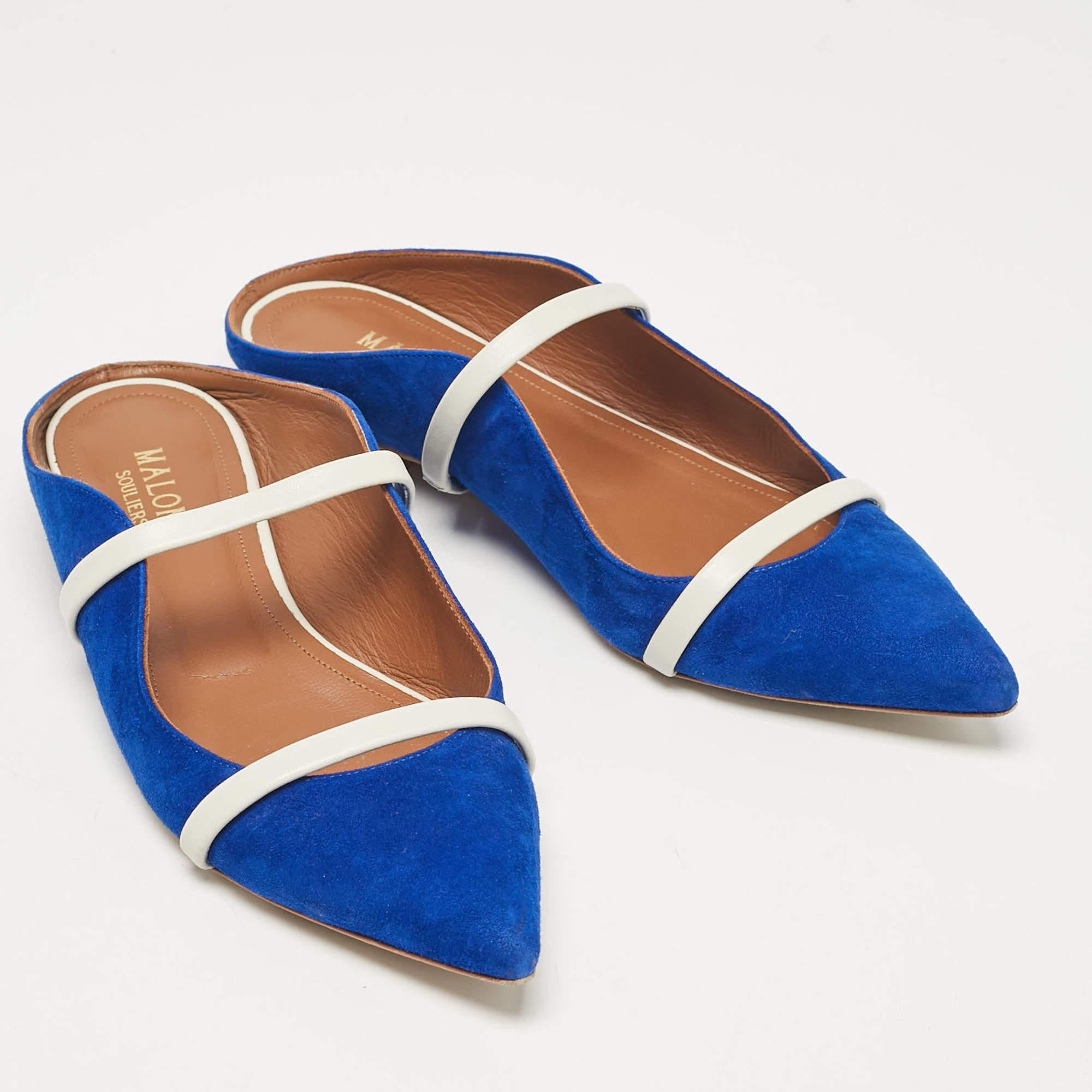 Women's Malone Souliers Blue Leather and Suede Maureen Flats Size 36