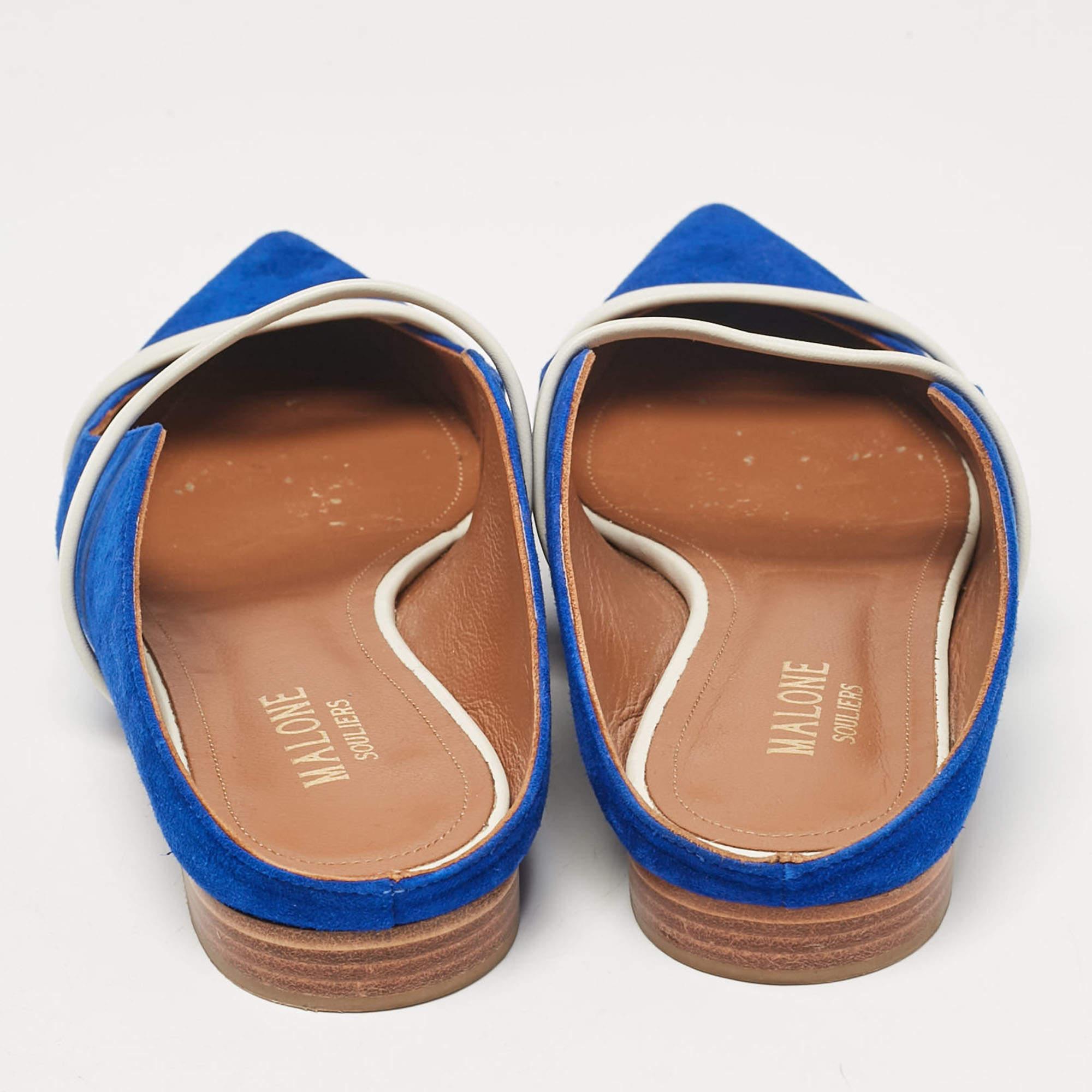 Malone Souliers Blue Leather and Suede Maureen Flats Size 36 1