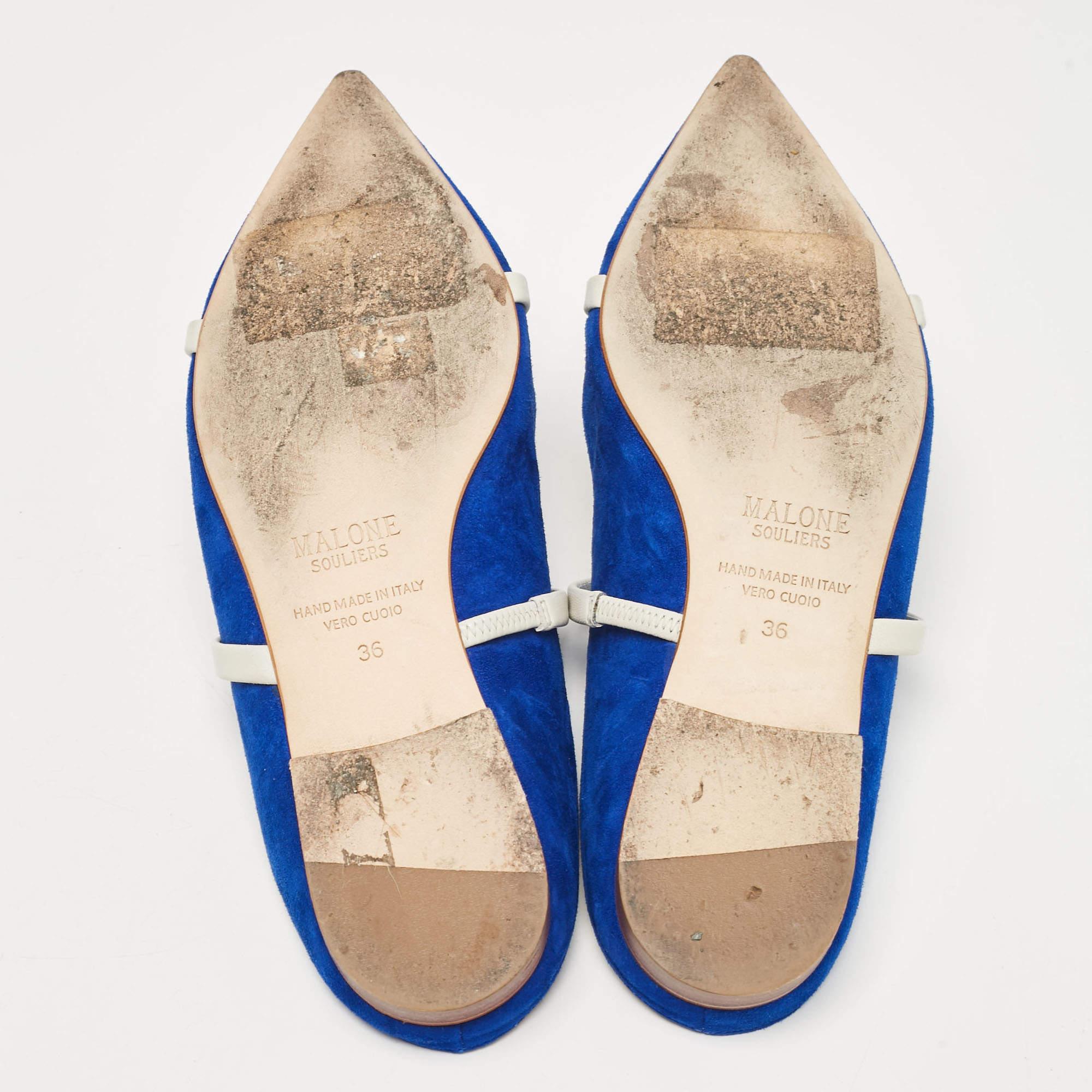 Malone Souliers Blue Leather and Suede Maureen Flats Size 36 2
