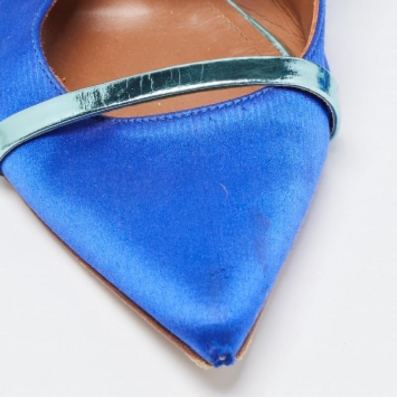 De las mujeres Malone Souliers Bailarinas Maureen de raso y cuero azul/metálico Talla 37 en venta