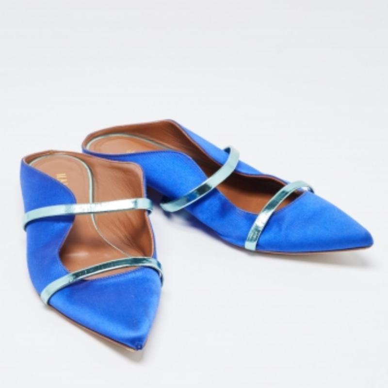Malone Souliers Bailarinas Maureen de raso y cuero azul/metálico Talla 37 en venta 1
