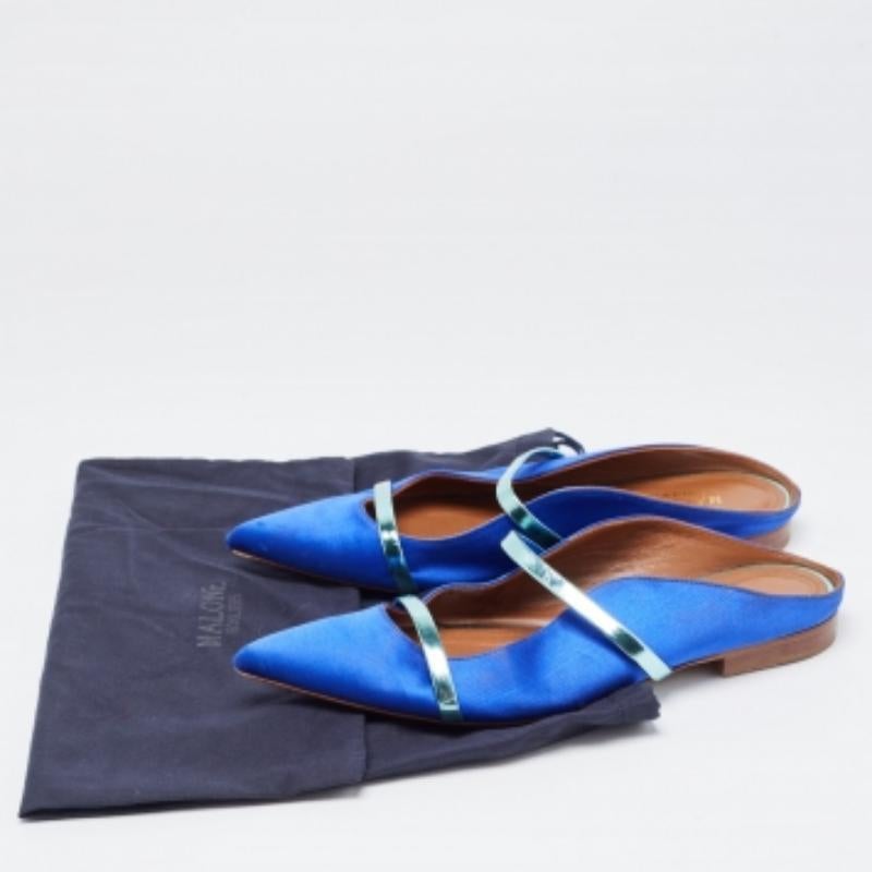 Malone Souliers Bailarinas Maureen de raso y cuero azul/metálico Talla 37 en venta 4
