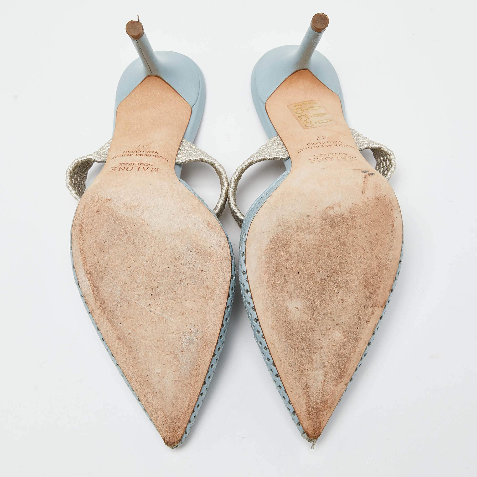 Malone Souliers Blue Perforated Leather Maisie Mules Size 37 1