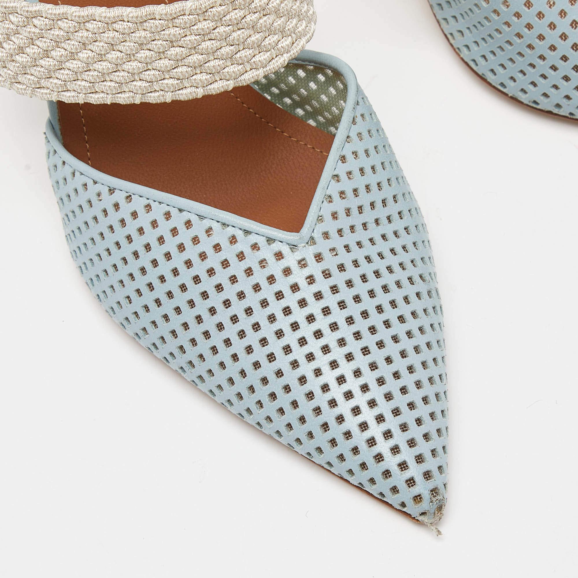 Malone Souliers Blue Perforated Leather Maisie Mules Size 37 2