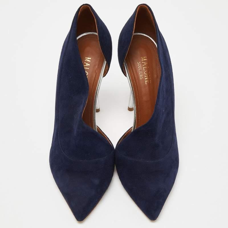 Black Malone Souliers Blue Suede D'orsay Pointed Toe Pumps Size 39