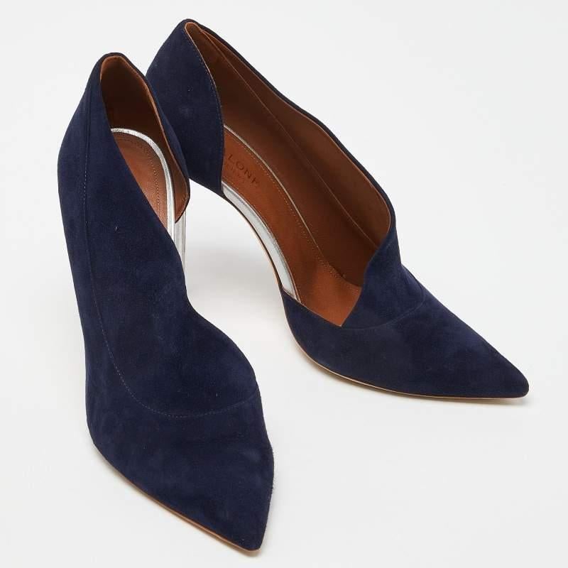 Malone Souliers Blue Suede D'orsay Pointed Toe Pumps Size 39 In Excellent Condition In Dubai, Al Qouz 2