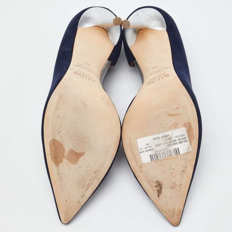 Malone Souliers Blue Suede D'orsay Pointed Toe Pumps Size 39 1