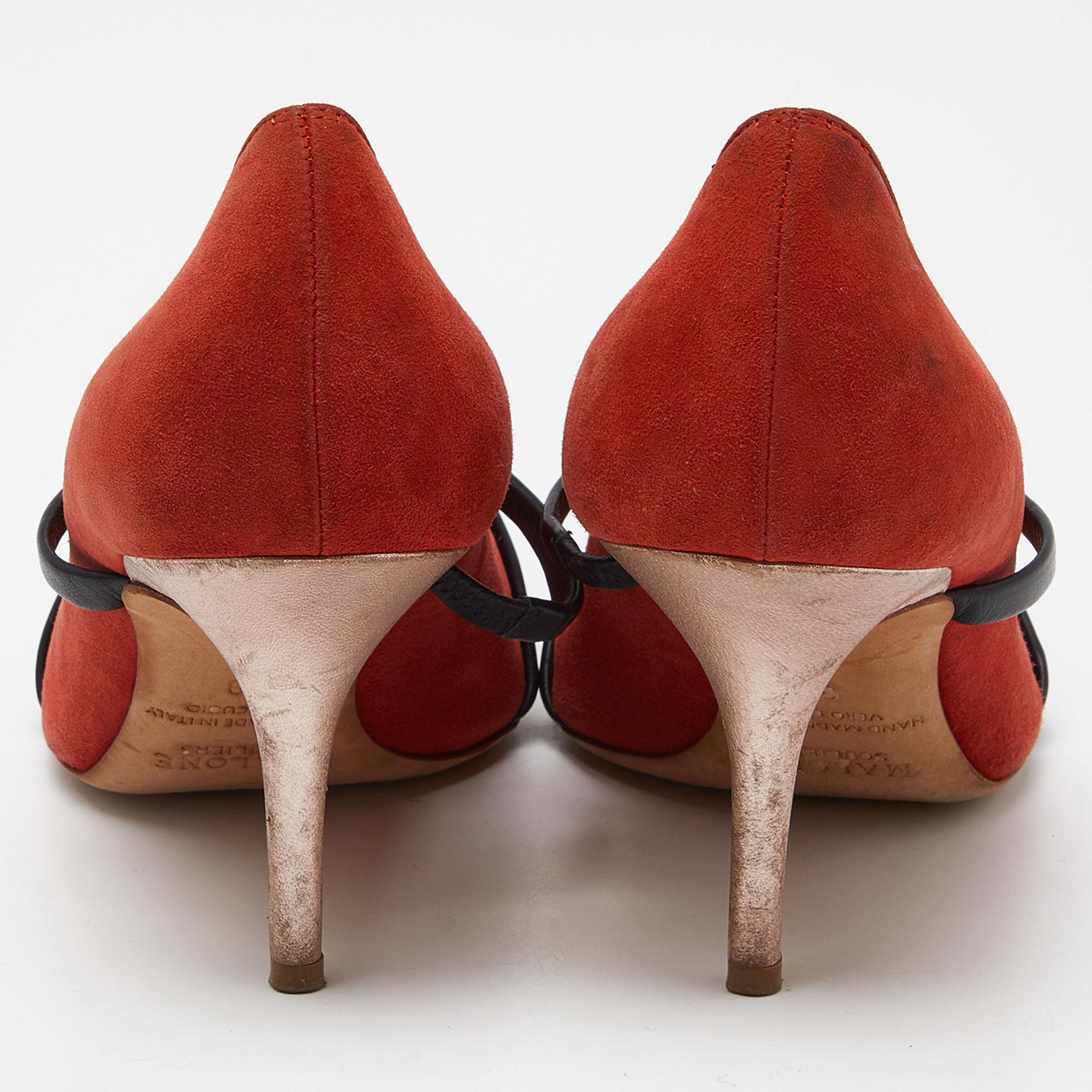Malone Souliers Ziegelstein Moire Segeltuch und Leder Maureen Pumps Größe 38 Damen im Angebot