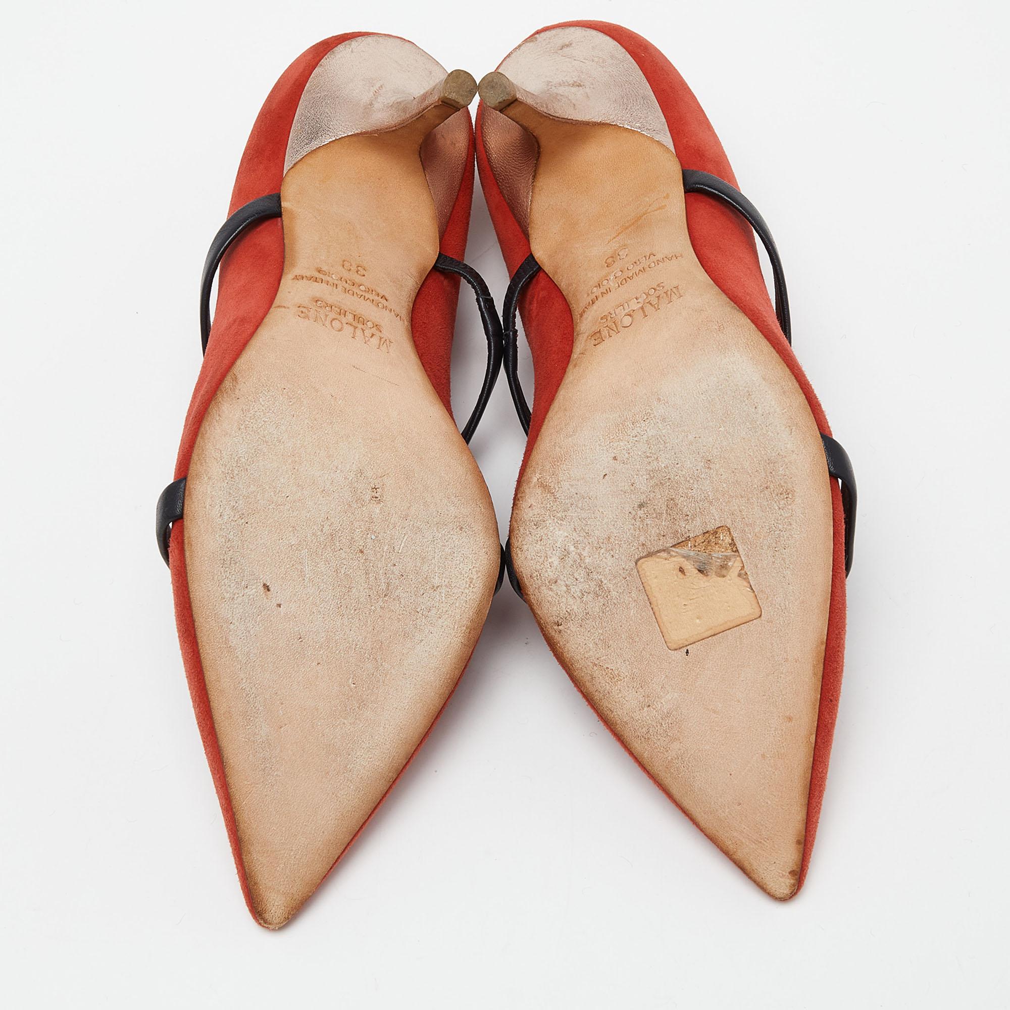 Malone Souliers Ziegelstein Moire Segeltuch und Leder Maureen Pumps Größe 38 im Angebot 1