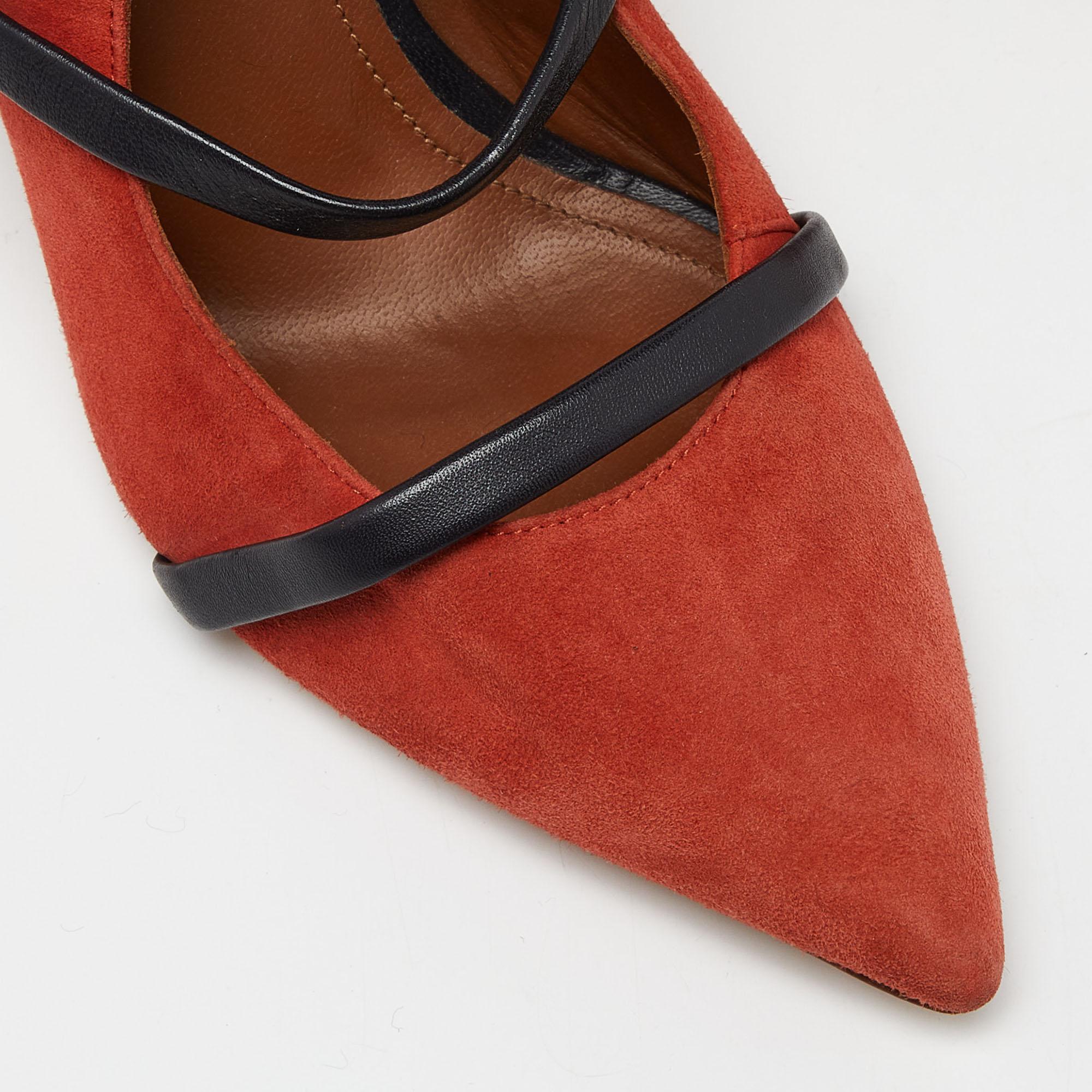 Malone Souliers Ziegelstein Moire Segeltuch und Leder Maureen Pumps Größe 38 im Angebot 2