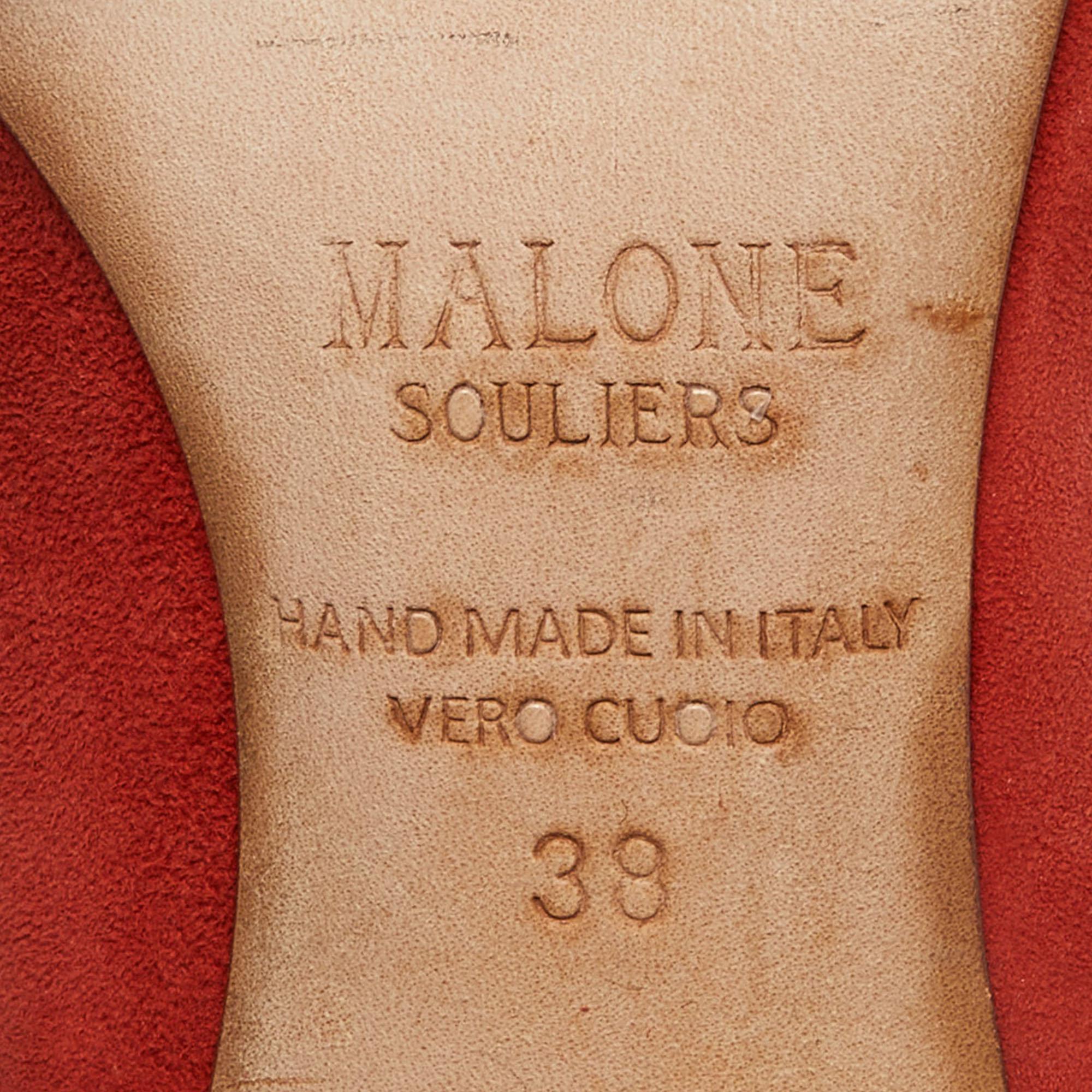 Malone Souliers Ziegelstein Moire Segeltuch und Leder Maureen Pumps Größe 38 im Angebot 3