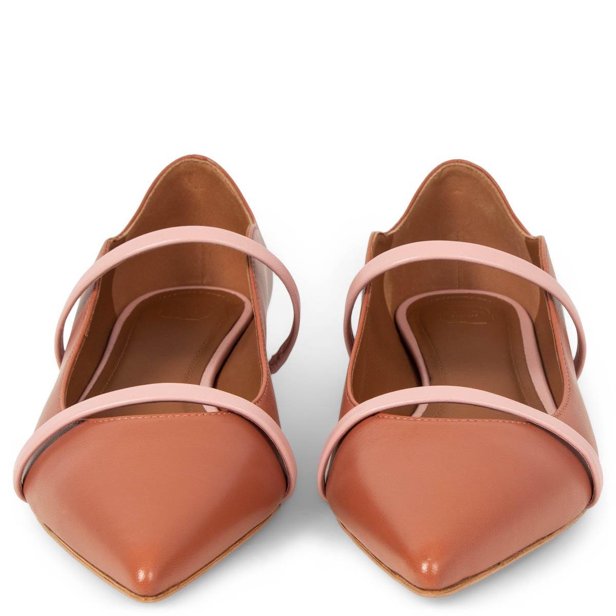 100% authentic Malone Souliers Maureen point-toe ballet flats made from brick brown calfleather and the label's customary double-strap design in pale rose leather. Brand new. Come with dust bag and rubber sole got added. 

Measurements
Imprinted