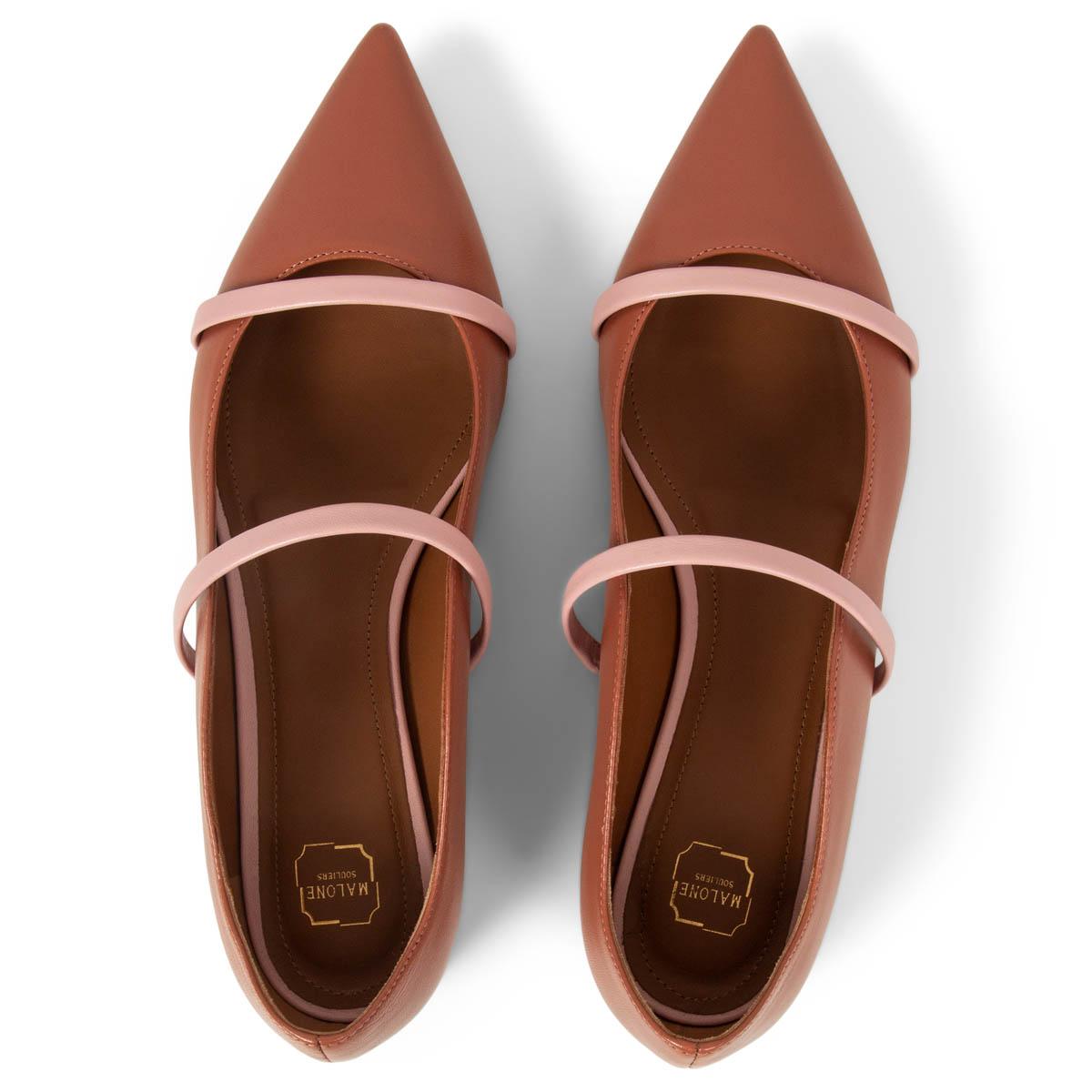Brown MALONE SOULIERS brick & pink leather MAUREEN Ballet Flats Shoes 38.5 For Sale