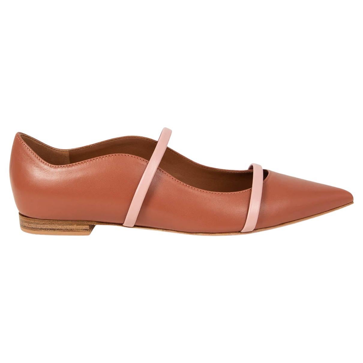 MALONE SOULIERS brick & pink leather MAUREEN Ballet Flats Shoes 38.5 For Sale