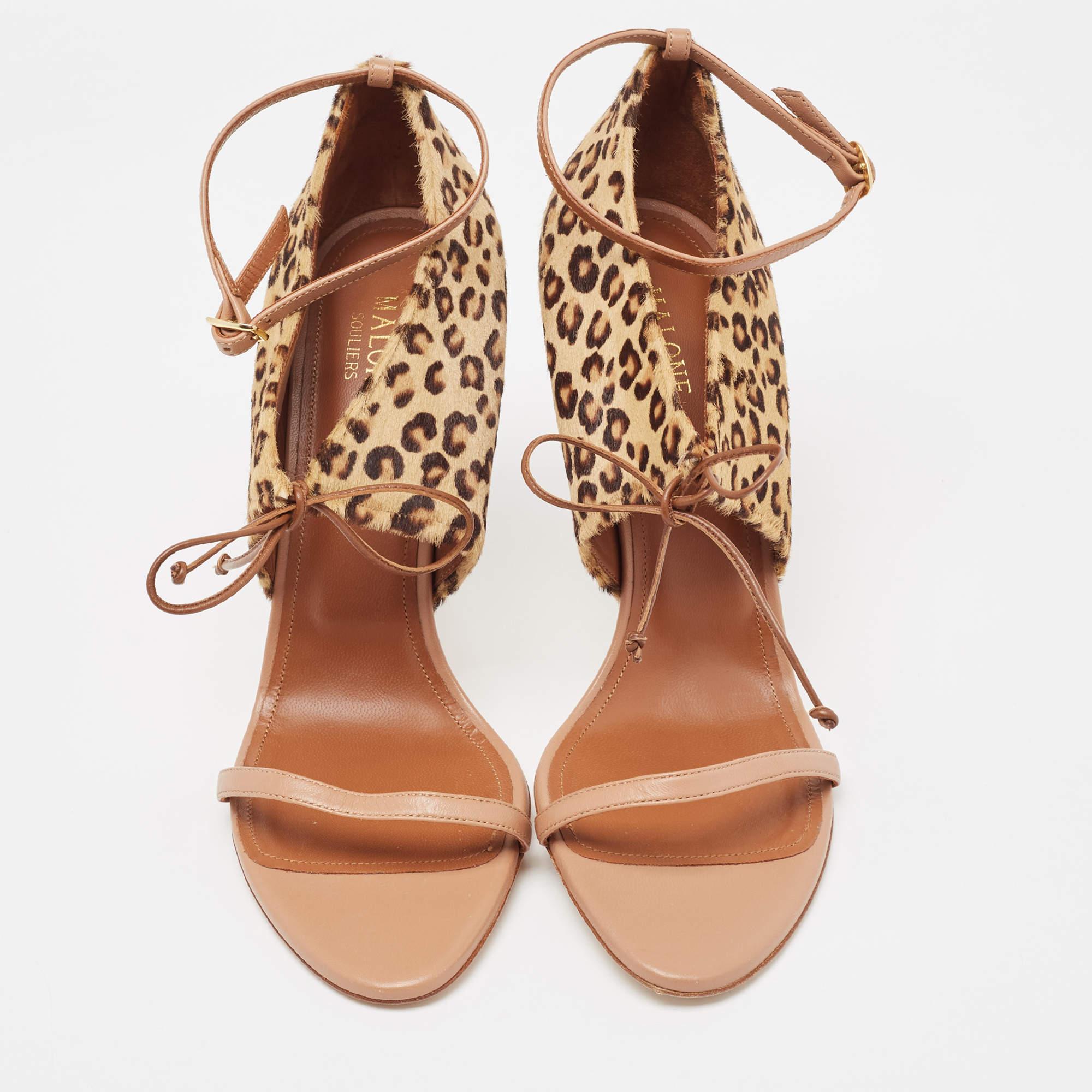 Sandalias con tira al tobillo de pelo de becerro marrón/beige Malone Souliers talla 41 Beige en venta