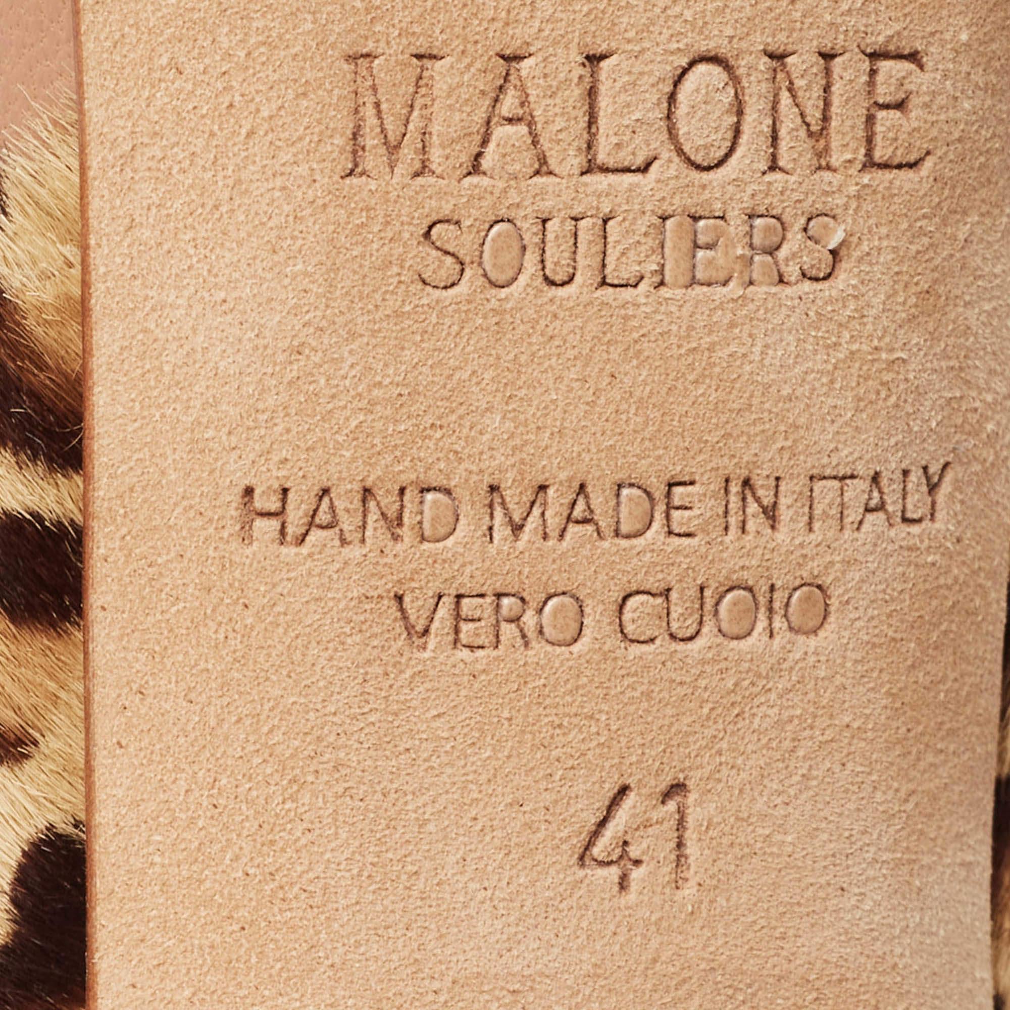 Sandalias con tira al tobillo de pelo de becerro marrón/beige Malone Souliers talla 41 en venta 3