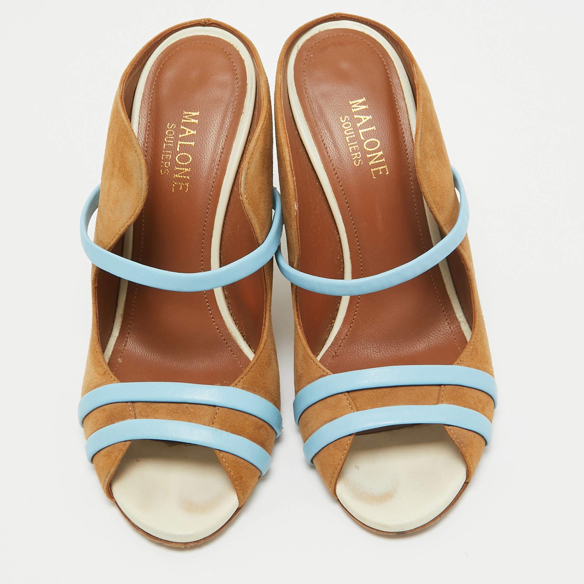 Malone Souliers Sandalias Maureen de ante y piel marrón/azul talla 38 Marrón