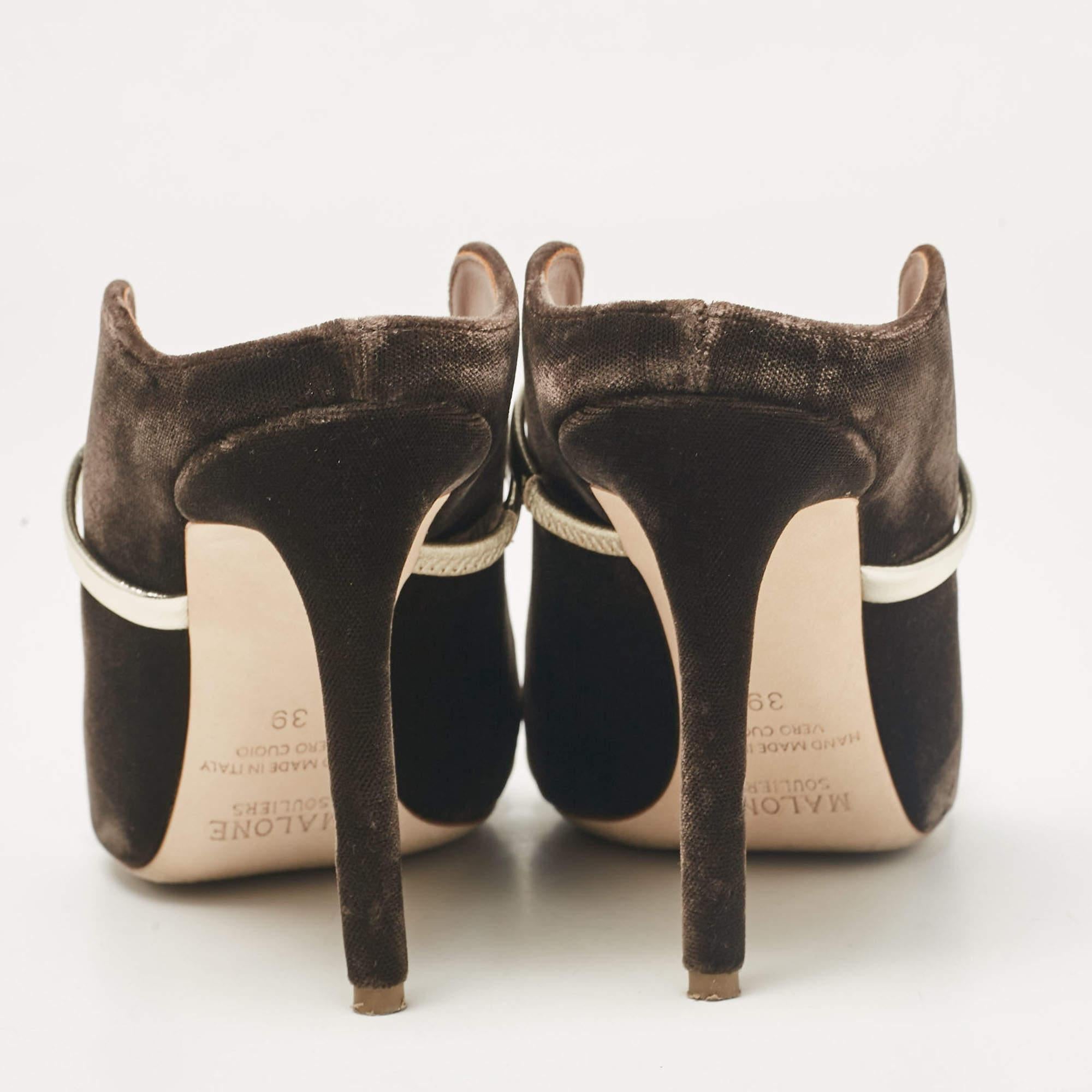 Women's Malone Souliers Brown/Gold Velvet and Leather Maureen Mules Size 39 For Sale