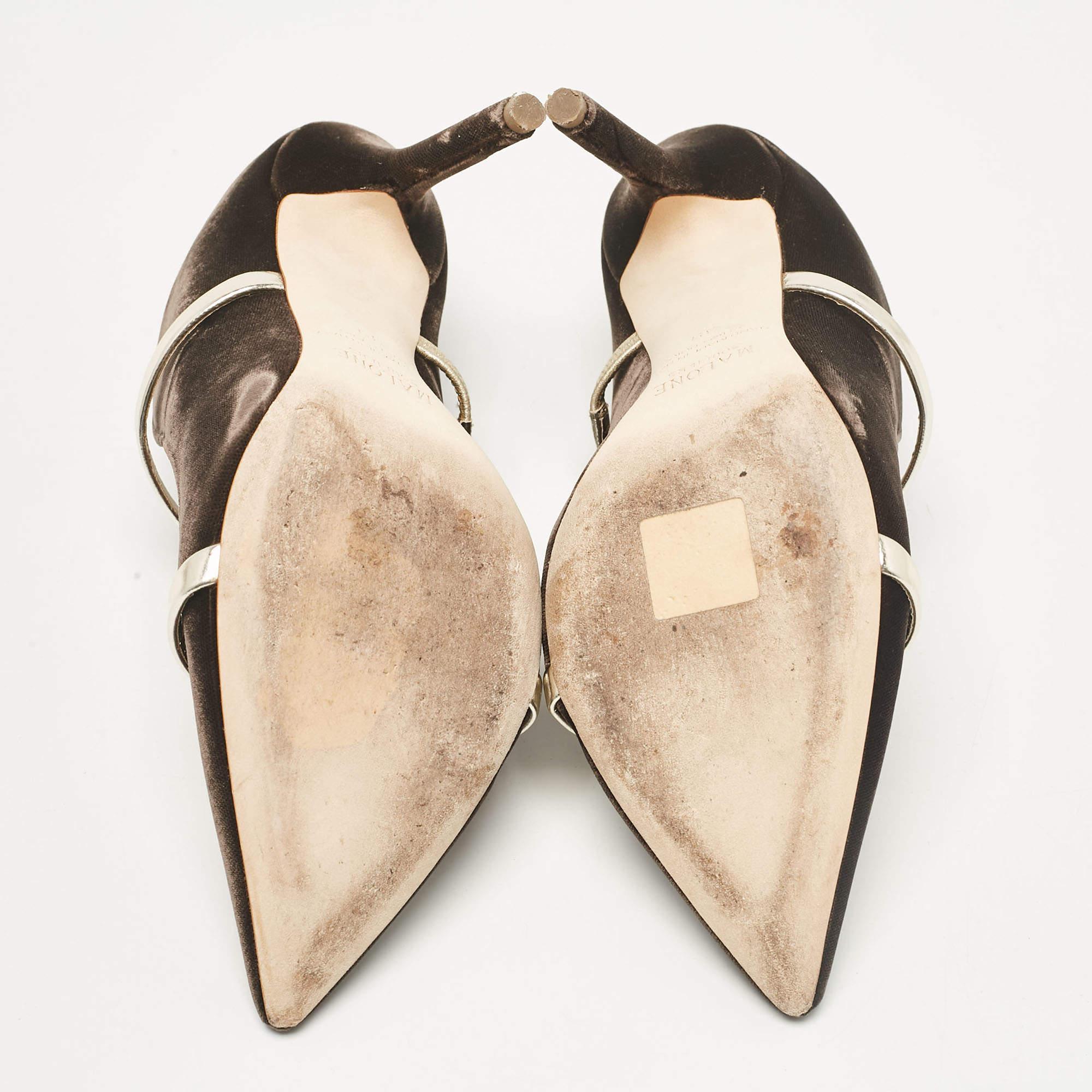 Malone Souliers Brown/Gold Velvet and Leather Maureen Mules Size 39 For Sale 1