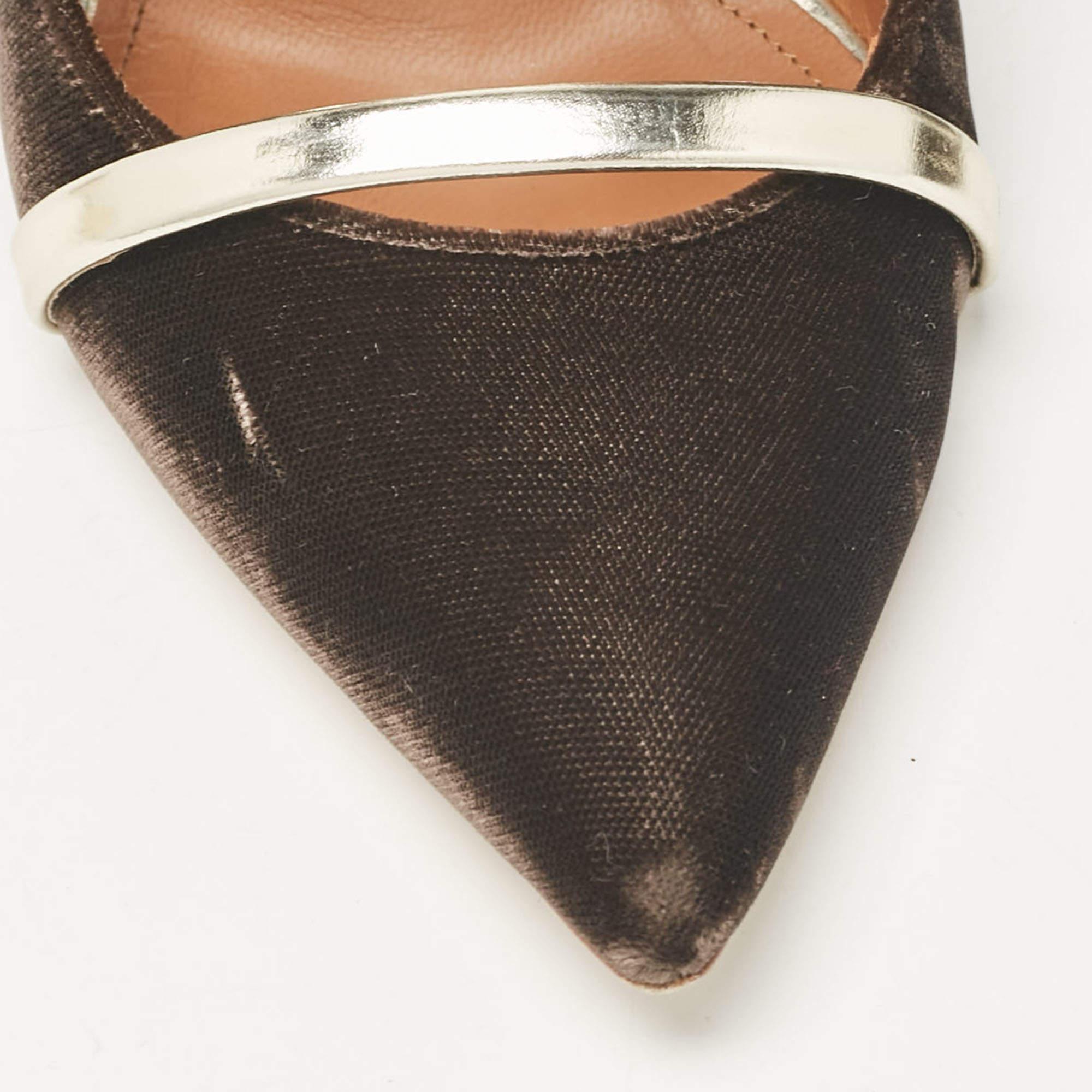 Malone Souliers Brown/Gold Velvet and Leather Maureen Mules Size 39 For Sale 3