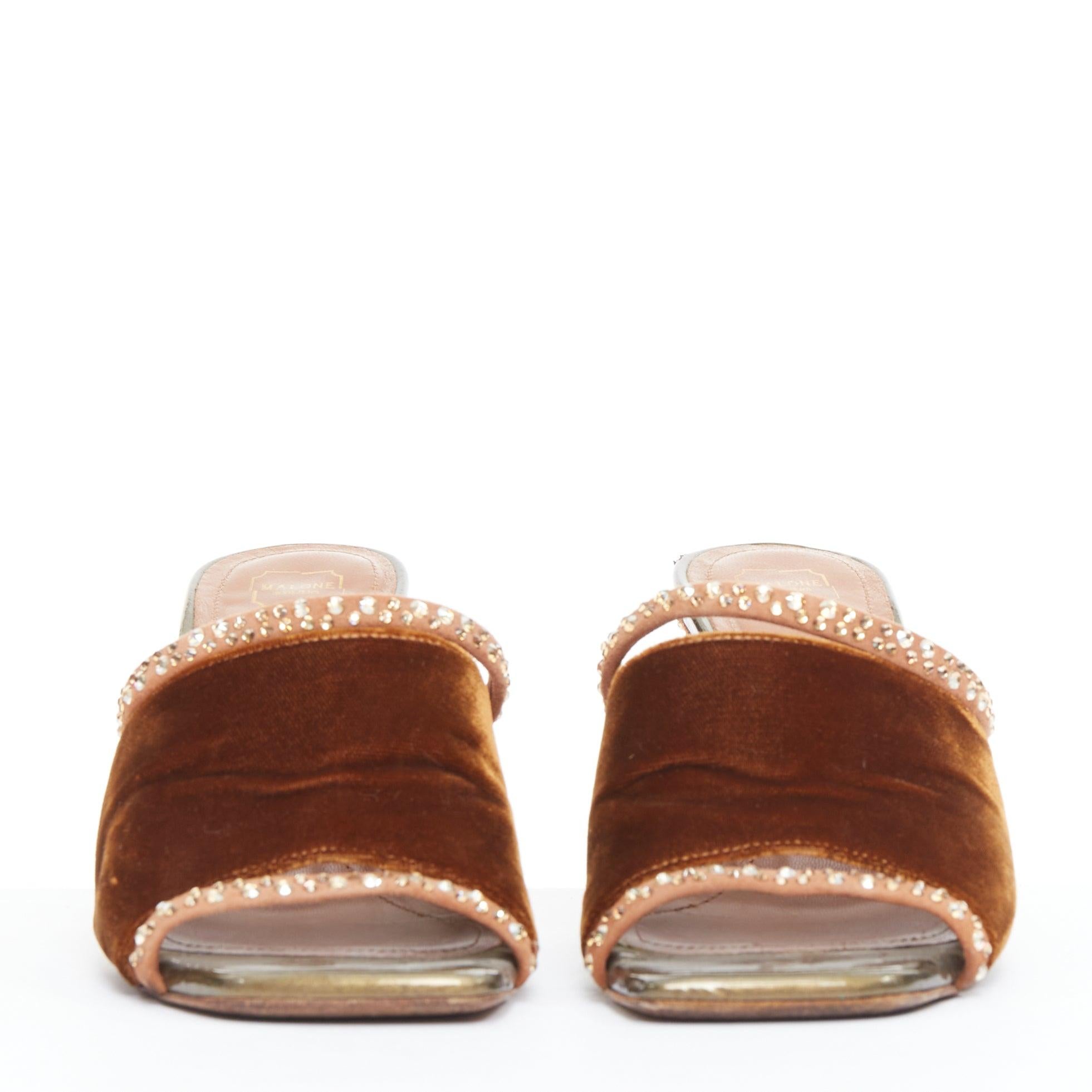 MALONE SOULIERS brauner Samt mit Strassbesatz, quadratisch, offene Zehenpantoletten EU35.5 (Braun) im Angebot
